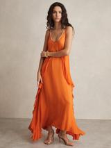 Reiss Sasha Abstract Ruffle Slip Maxi Dress, Cream/Red