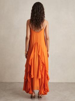 Reiss Eden Ruffle Maxi Dress, Orange - view 2, Orange