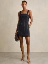 Reiss Keeva Beaded Cowl Neck Mini Dress, Dark Blue