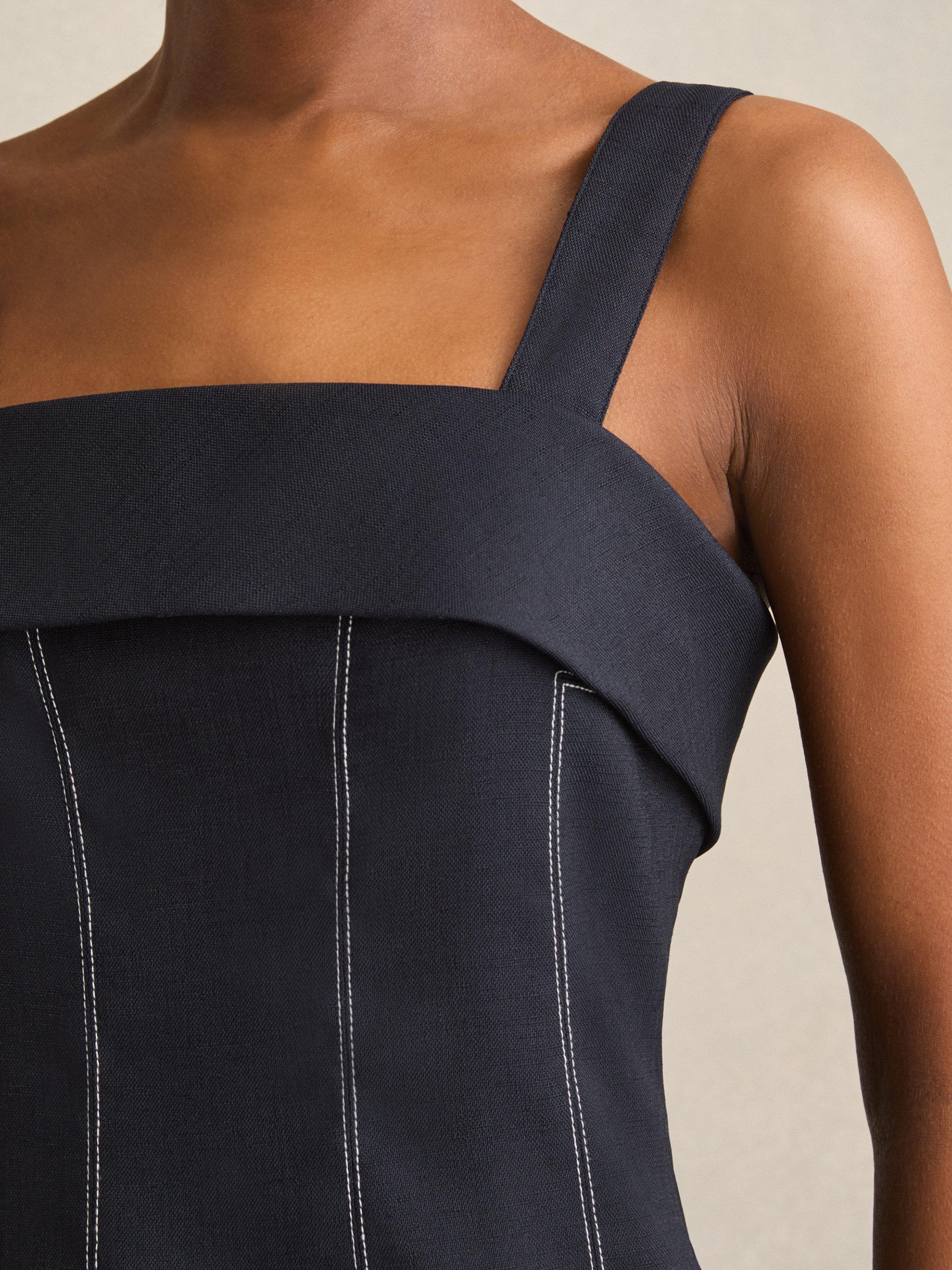 Product image 5 of 5, which shows Reiss Effie Contrast Stitch Mini Dress, Navy, 6