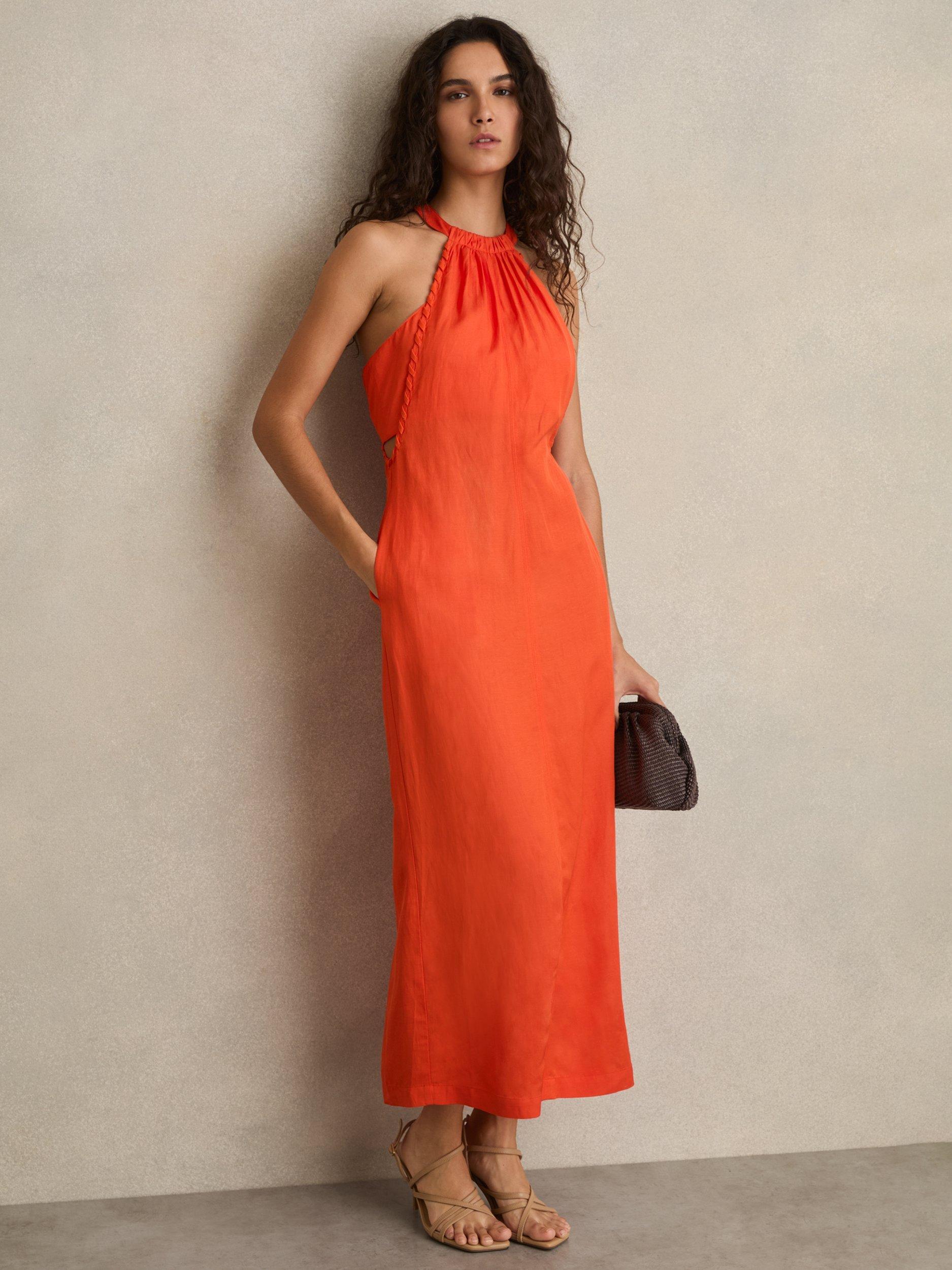 Product image 1 of 5, which shows Reiss Erika Racerback Midi Dress, Red, 6