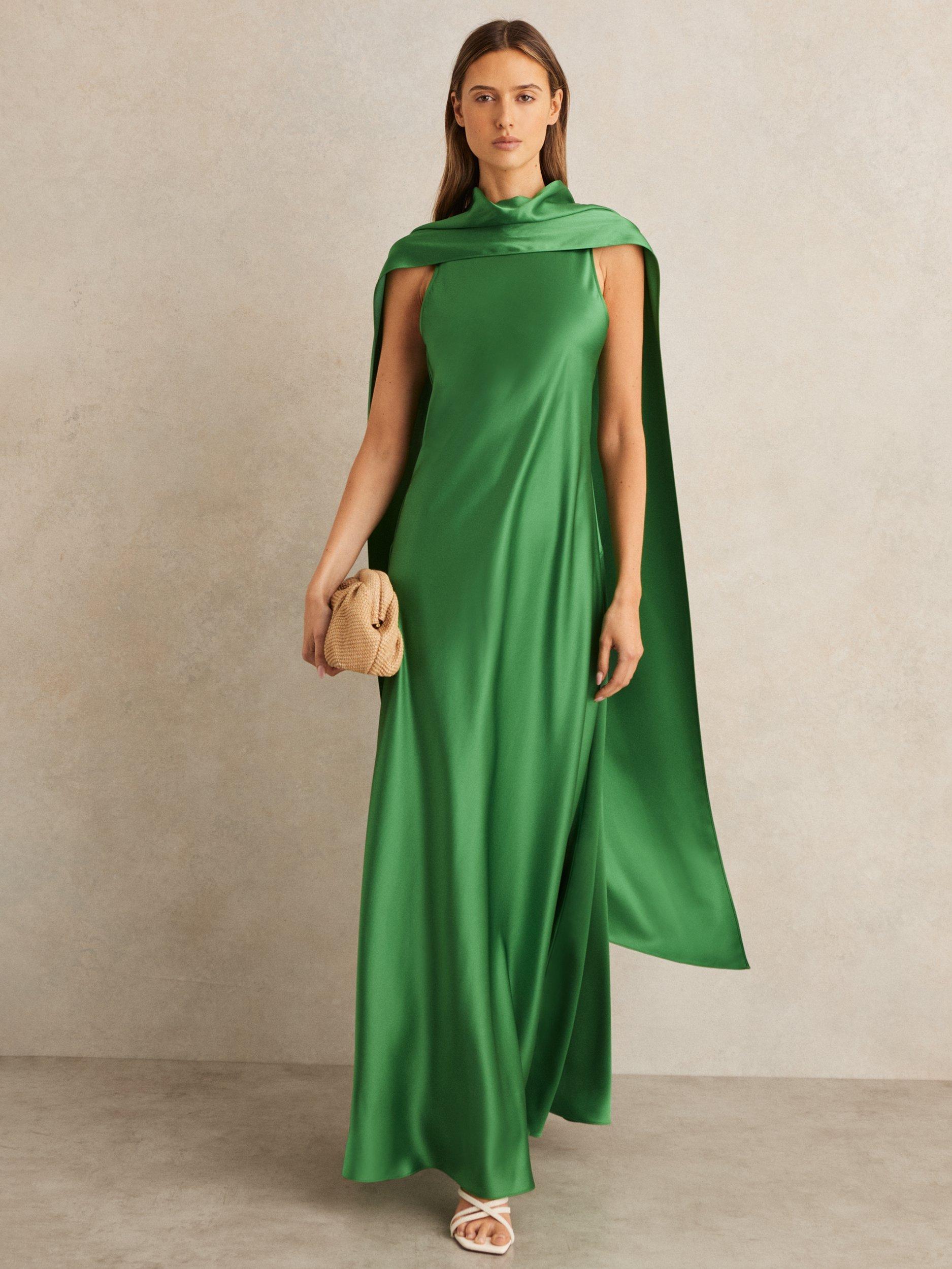 Product image 1 of 5, which shows Reiss Fae Drape Satin Maxi Dress, Green, 6