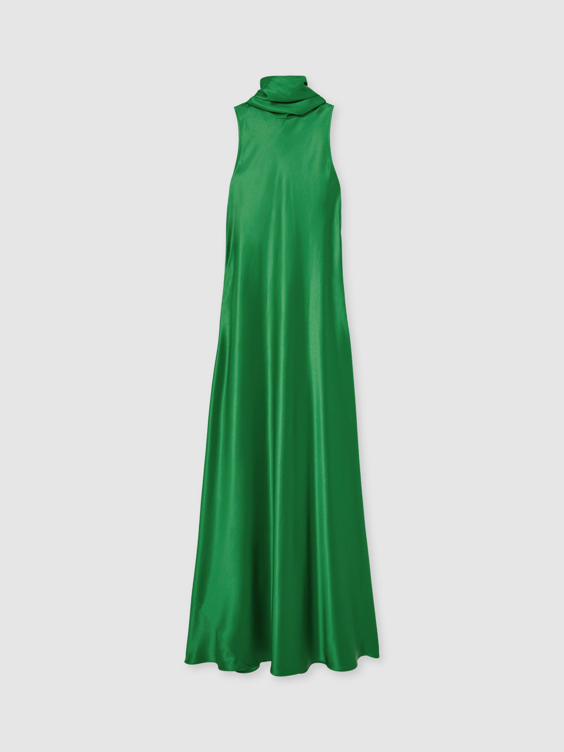 Product image 3 of 5, which shows Reiss Fae Drape Satin Maxi Dress, Green, 6