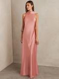 Reiss Fae Drape Satin Maxi Dress, Pink