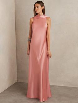 Reiss Fae Drape Satin Maxi Dress, Pink