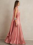 Reiss Fae Drape Satin Maxi Dress, Pink
