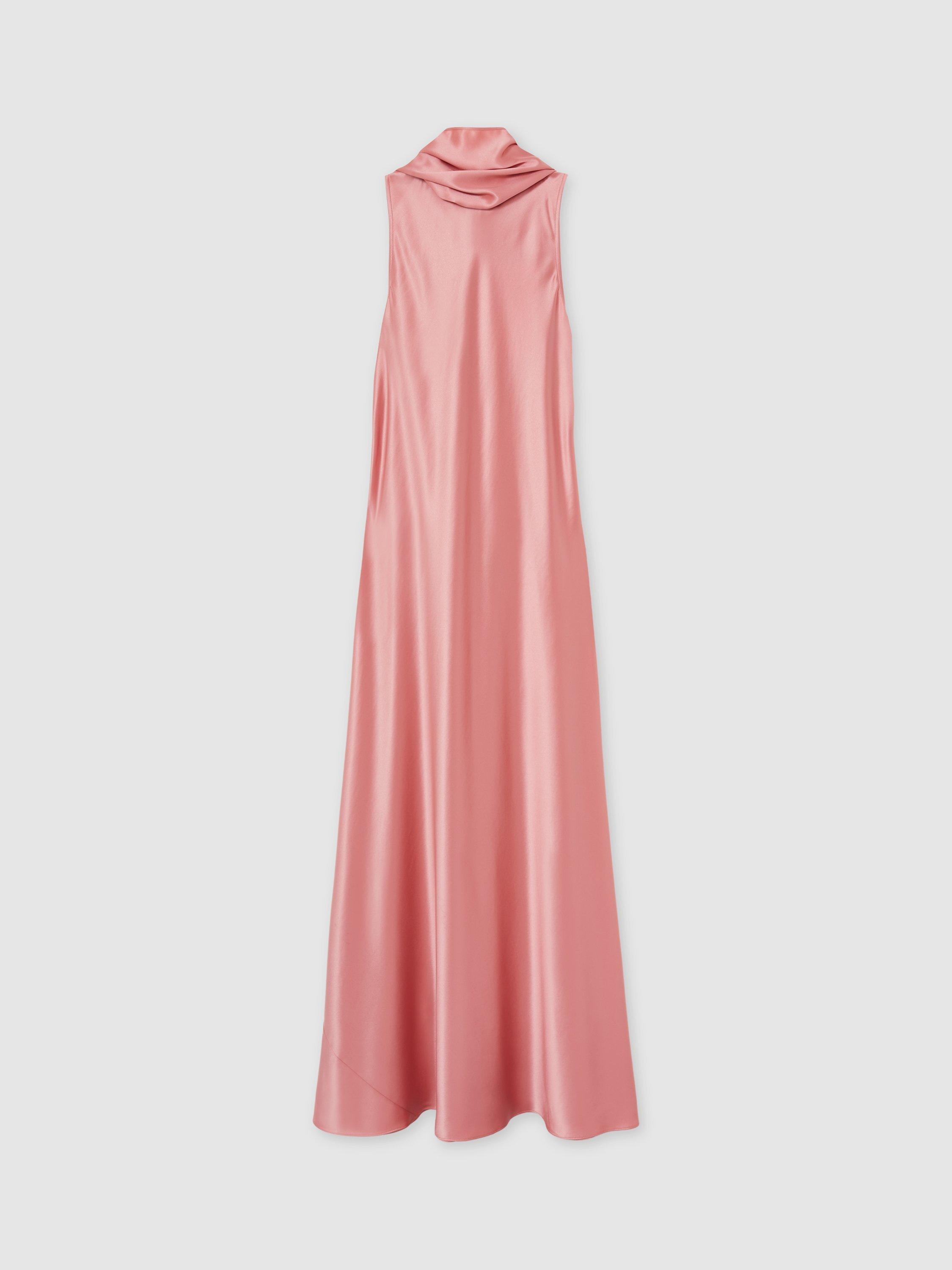 Product image 3 of 5, which shows Reiss Fae Drape Satin Maxi Dress, Pink, 6