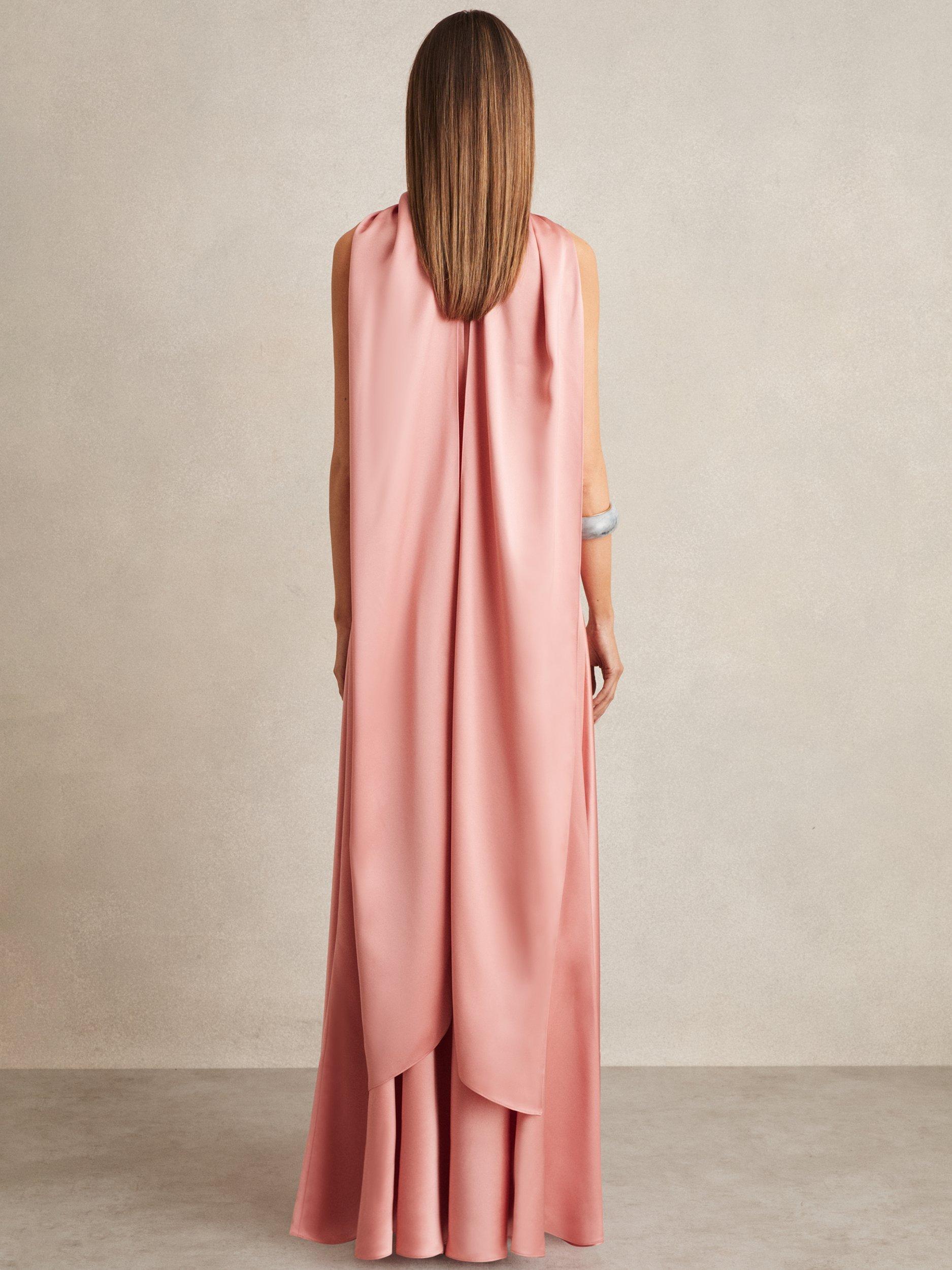 Product image 4 of 5, which shows Reiss Fae Drape Satin Maxi Dress, Pink, 6