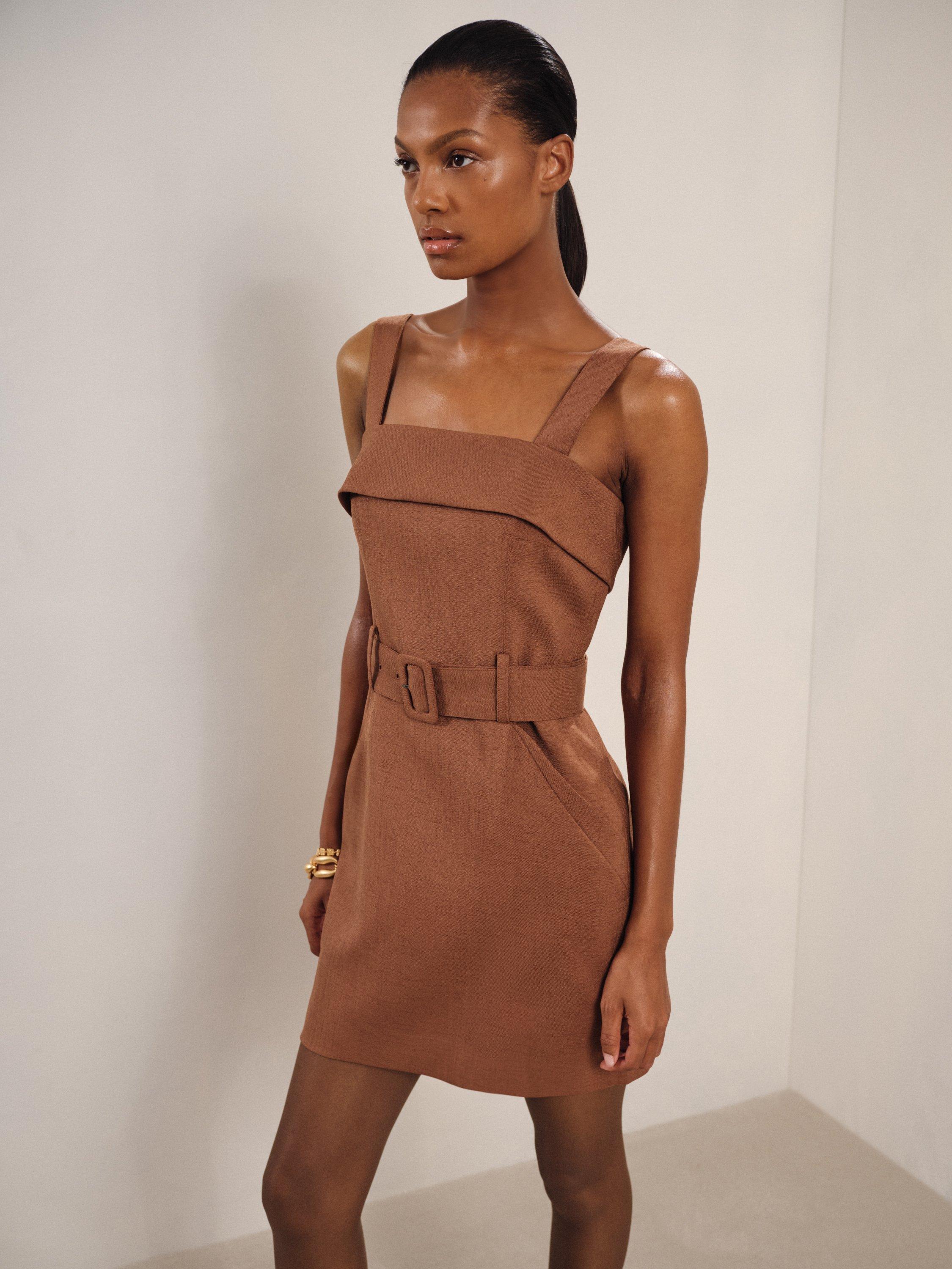 【海外限定】REISSワンピース☆Fia Belted Mini Dress in Brown Reiss Fia Belted Mini Dress, Brown