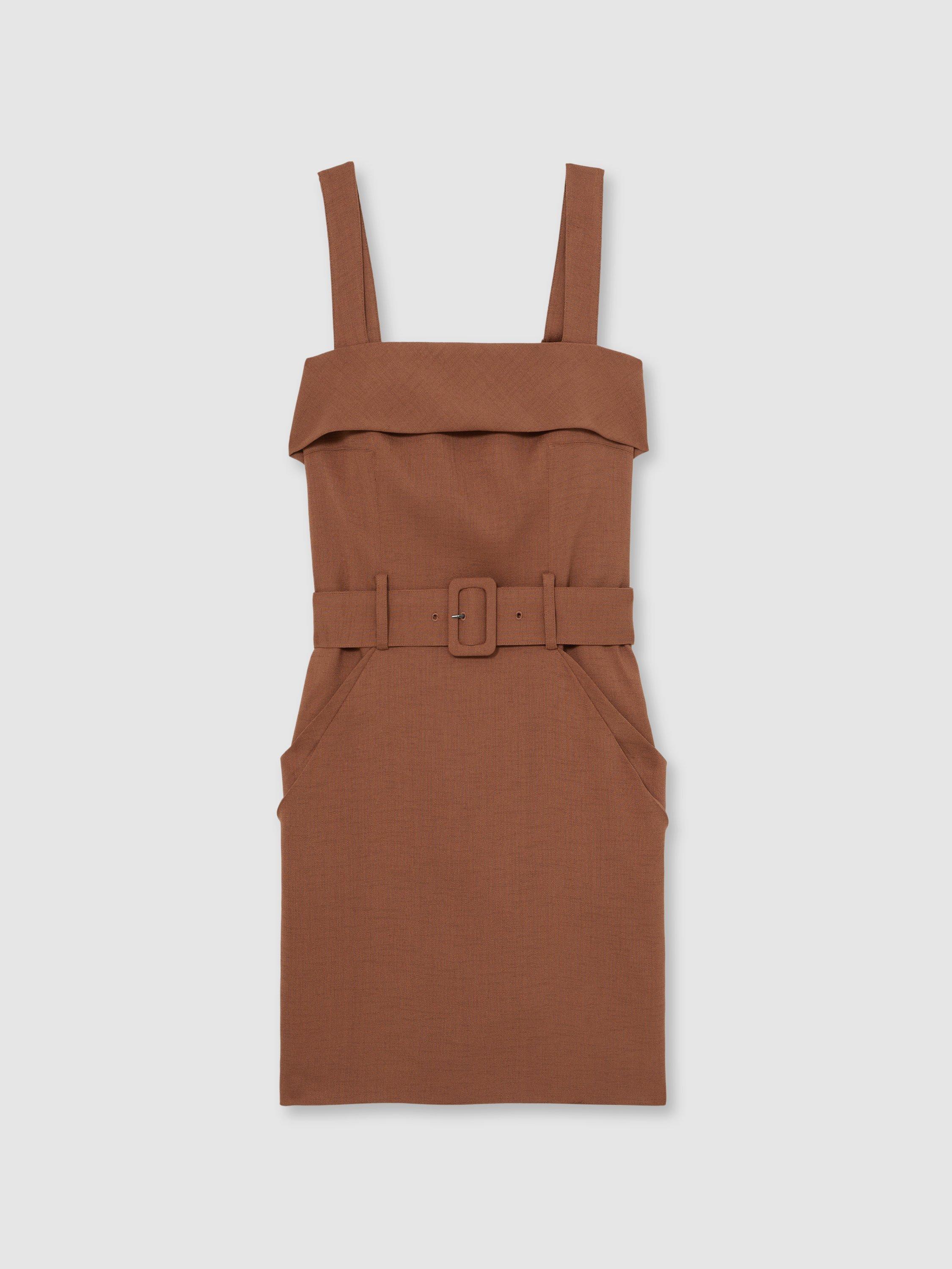 Product image 3 of 5, which shows Reiss Fia Belted Mini Dress, Brown, 8
