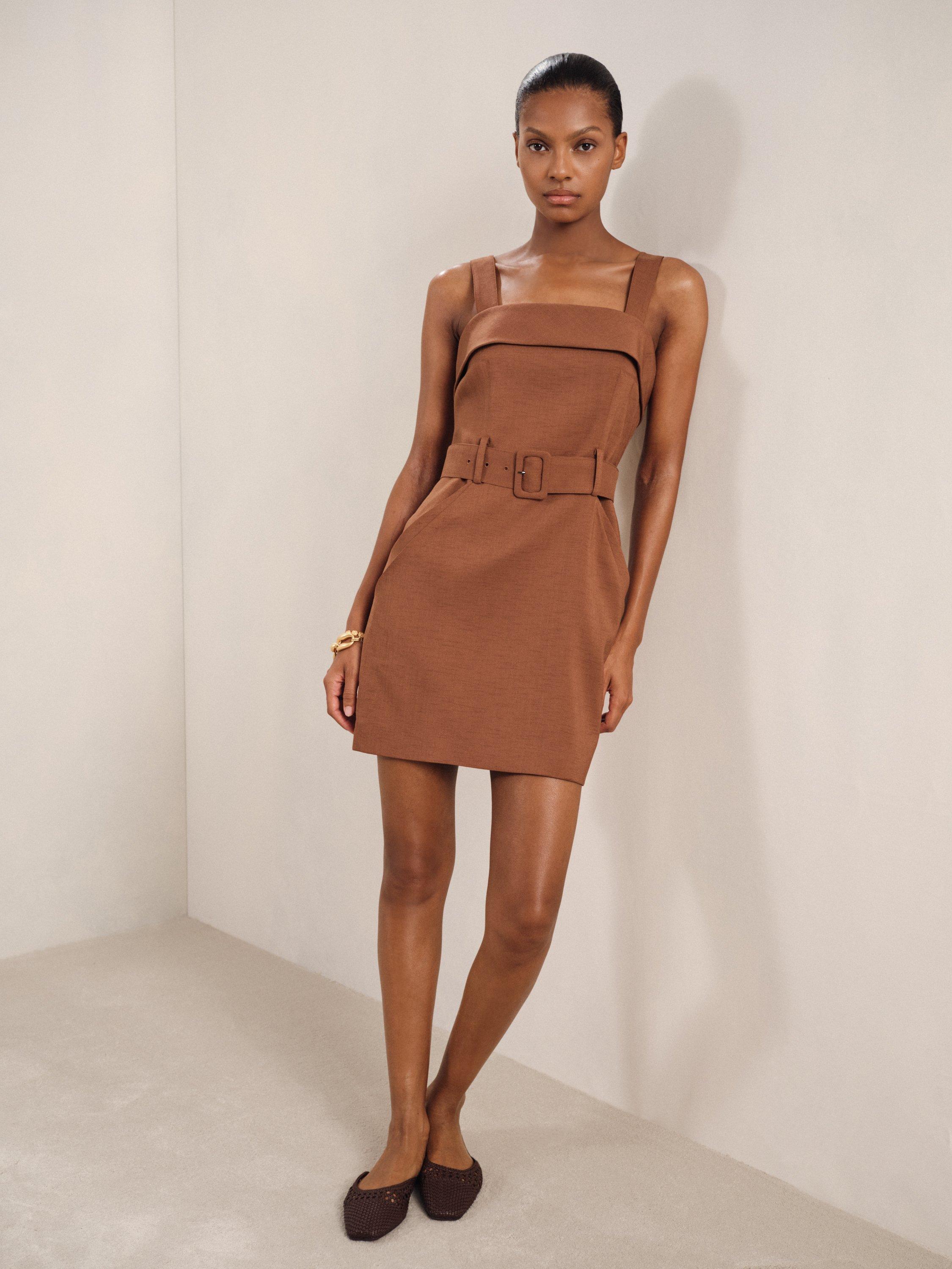 Product image 4 of 5, which shows Reiss Fia Belted Mini Dress, Brown, 8