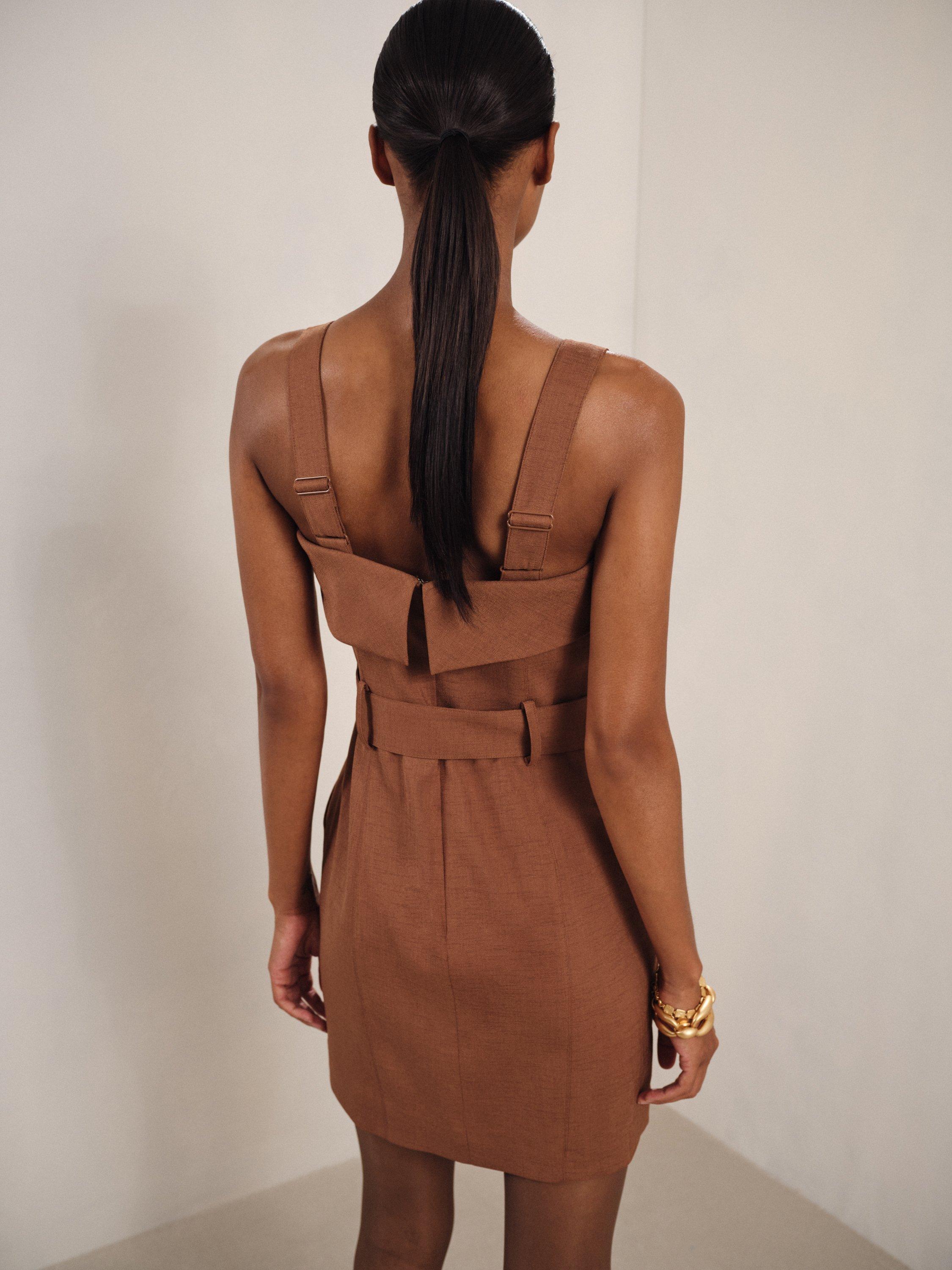 Product image 5 of 5, which shows Reiss Fia Belted Mini Dress, Brown, 8