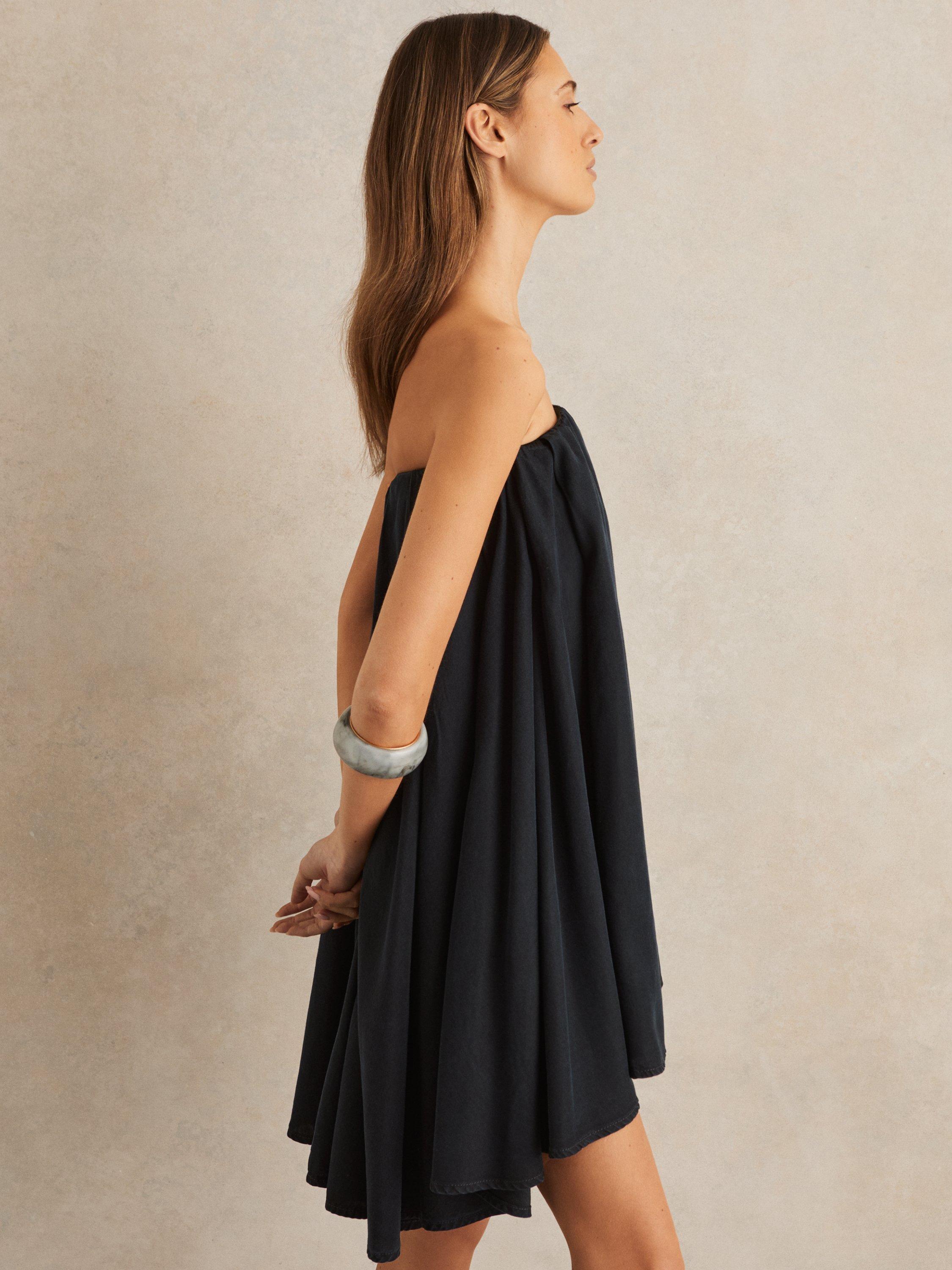 Product image 1 of 5, which shows Reiss Flo Bandeau Pleated Mini Dress, Indigo, 6