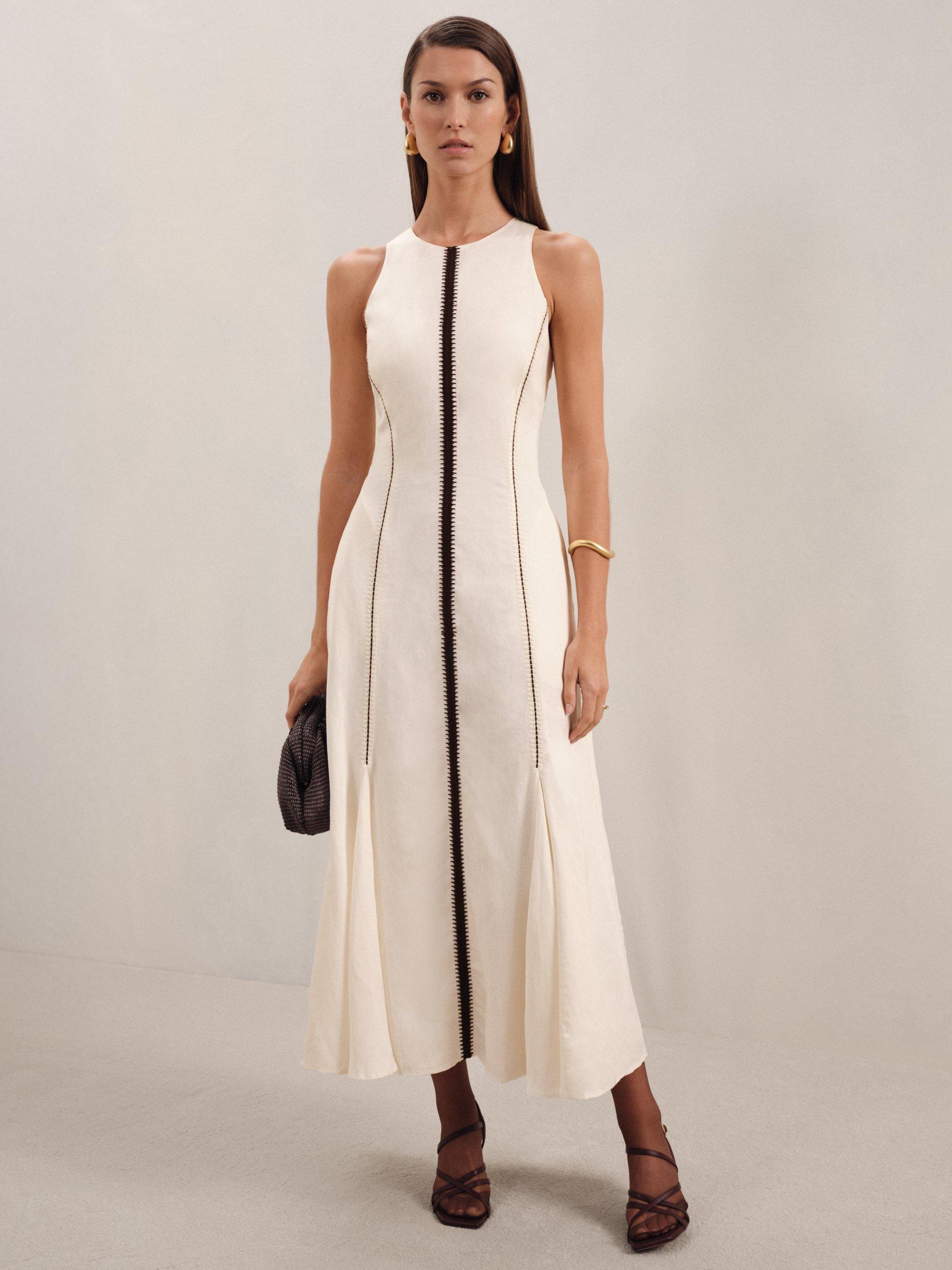 Product image 1 of 5, which shows Reiss Inaya Stripe Sleeveless Dress, Ivory/Black, 6
