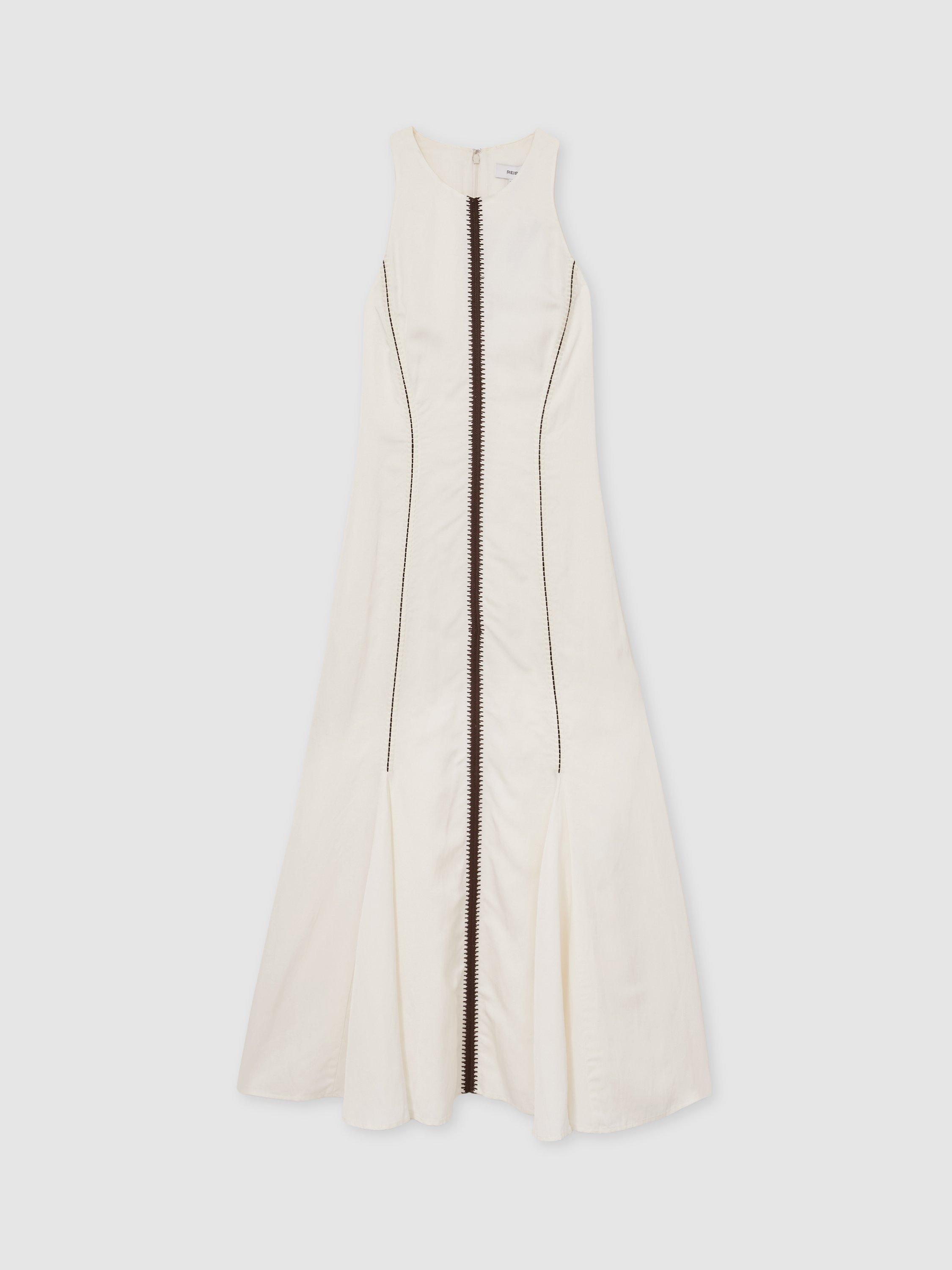 Product image 3 of 5, which shows Reiss Inaya Stripe Sleeveless Dress, Ivory/Black, 6