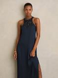 Reiss Joy Embroidered Midi Dress, Navy