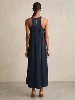 Reiss Joy Embroidered Midi Dress, Navy - view 2, Navy