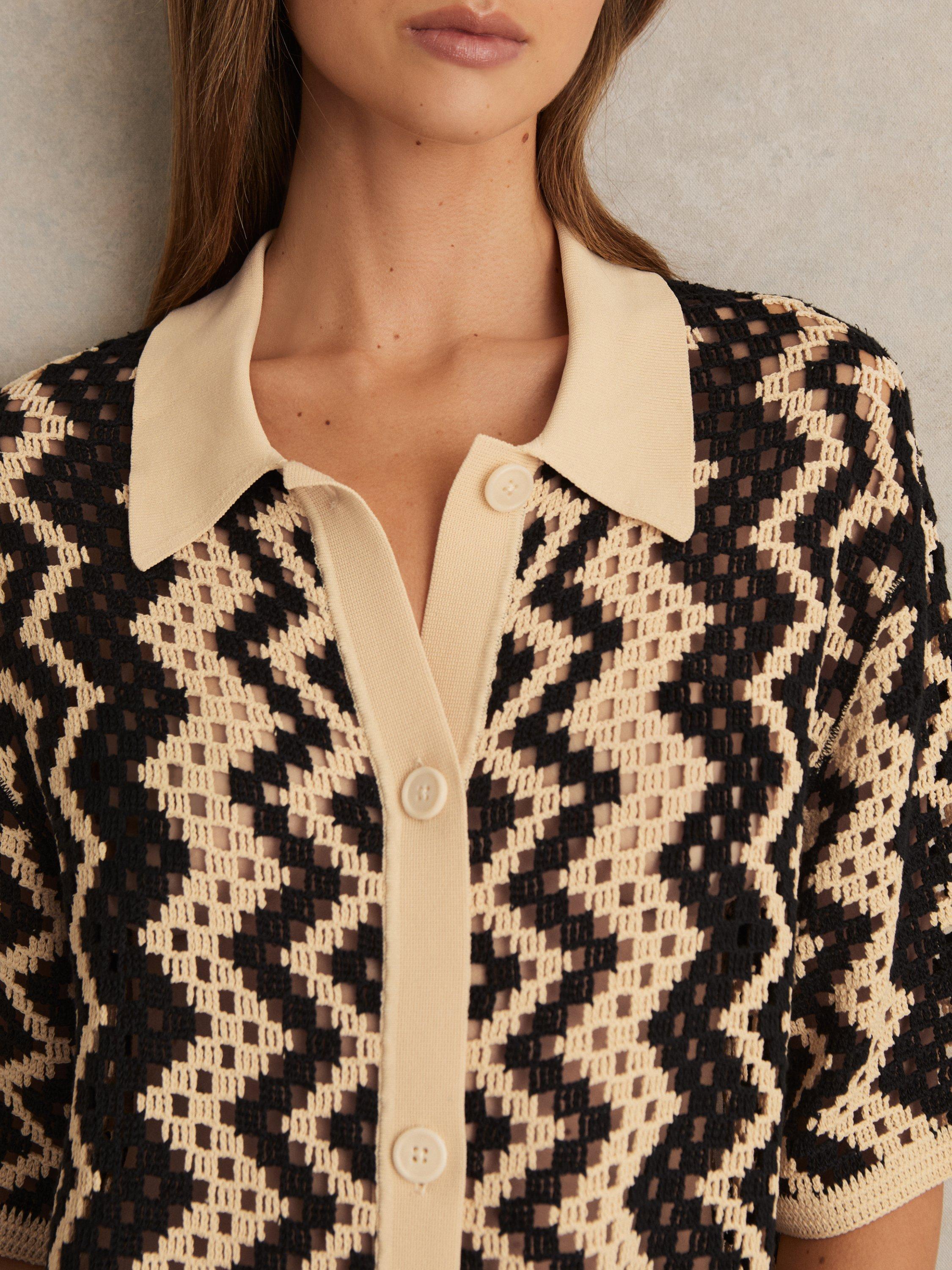 Product image 4 of 5, which shows Reiss Natalie Open Stitch Dress, Black/Cream, S