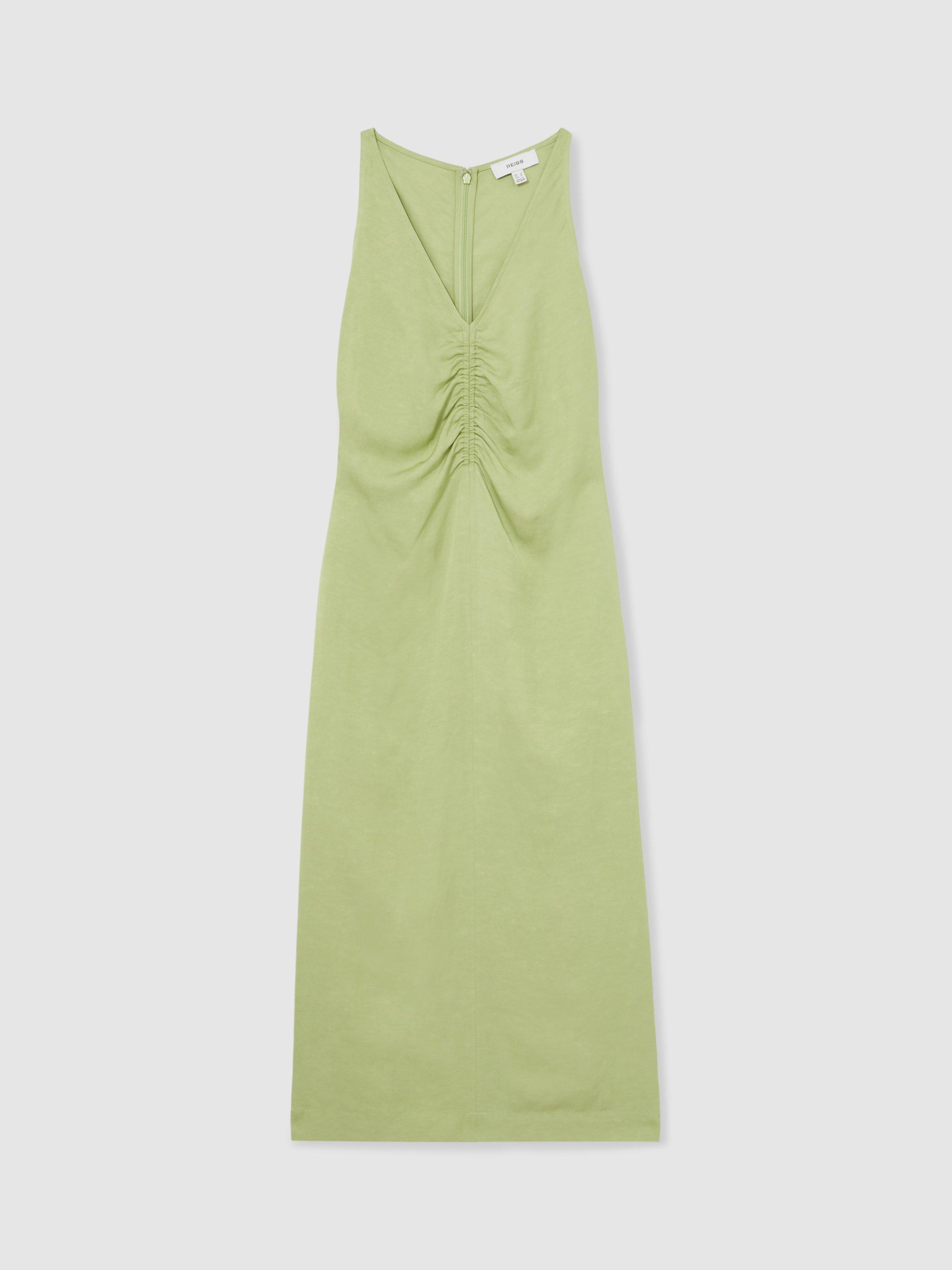 Reiss Pari Ruched Neck Dress, Green