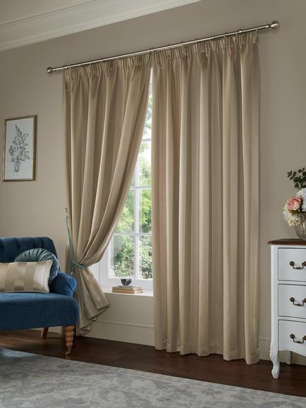 Laura Ashley Lille Stripe Pair Lined Pencil Pleat Curtains, Truffle Natural, Truffle Natural