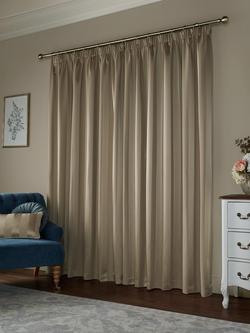 Laura Ashley Lille Stripe Pair Lined Pencil Pleat Curtains, Truffle Natural - view 2, Truffle Natural