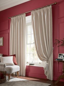 Laura Ashley Whinfell Pair Lined Pencil Pleat Curtains, Natural, Natural