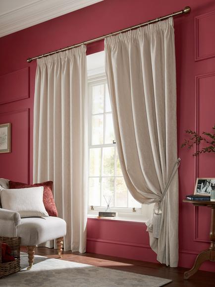 Laura Ashley Whinfell Pair Lined Pencil Pleat Curtains, Natural, Natural
