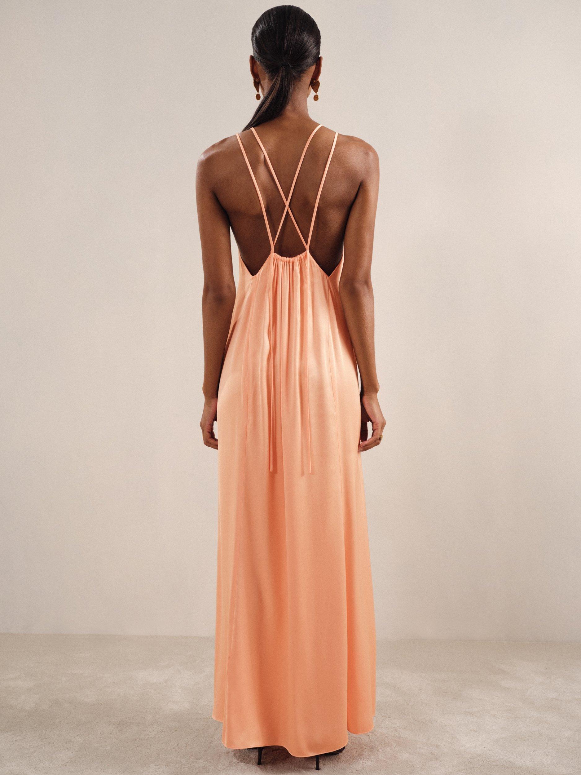 【海外限定】REISSドレス☆Tallie Strappy Maxi Dress, Peach Reiss Petite Tallie Satin Halterneck Dress, Peach
