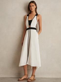 Reiss Valencia Cross Back A-Line Midi Dress, Ivory/Black, Ivory/Black