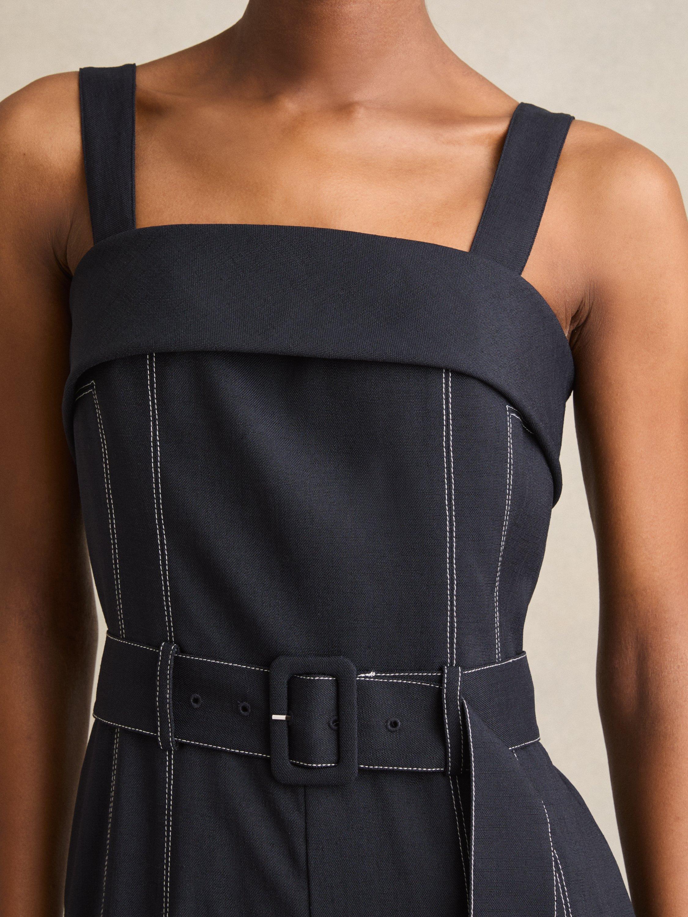 Product image 4 of 5, which shows Reiss Fianna Square Neck Sleeveless Jumpsuit, Navy, 6