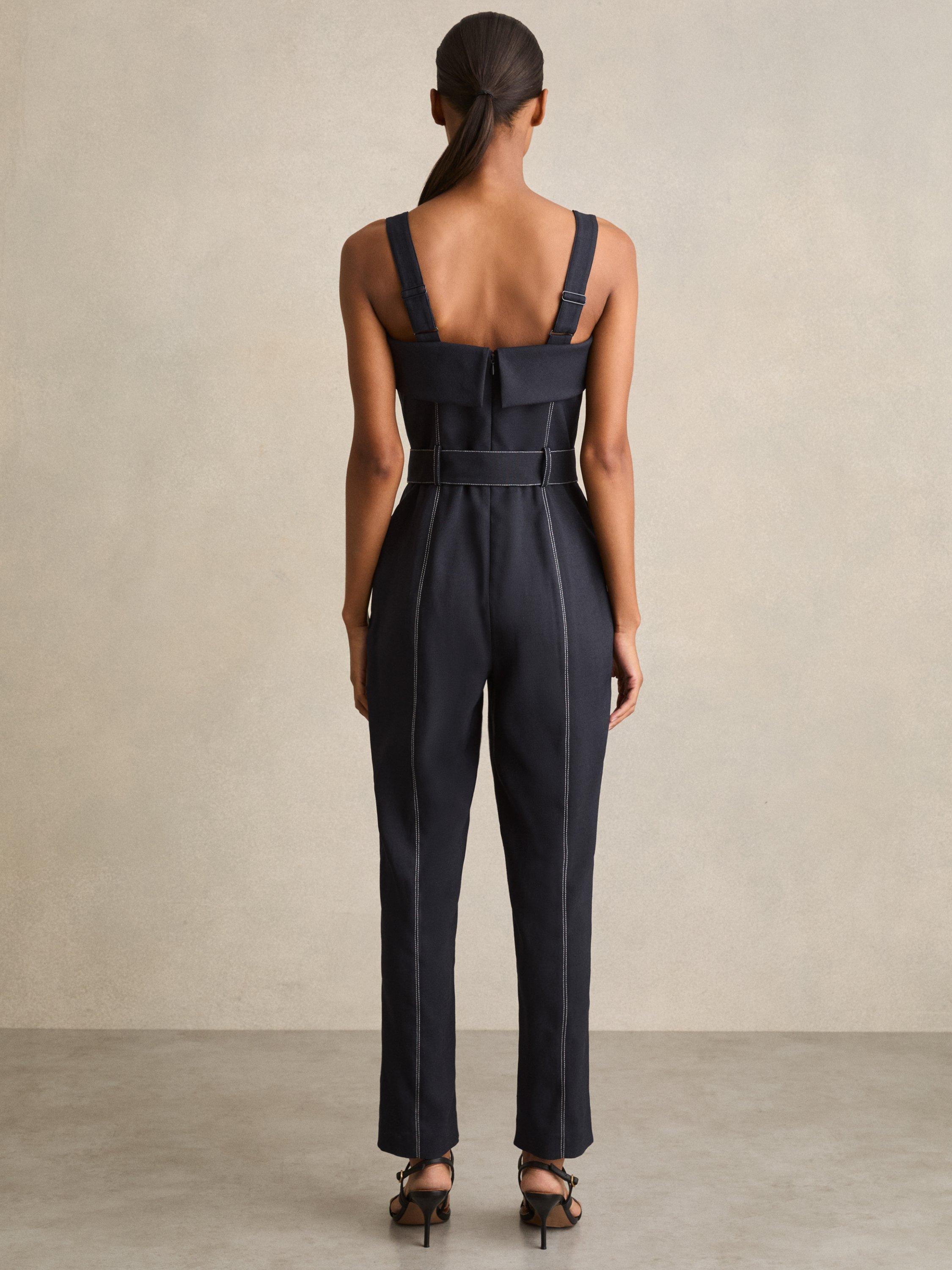 Product image 5 of 5, which shows Reiss Fianna Square Neck Sleeveless Jumpsuit, Navy, 6