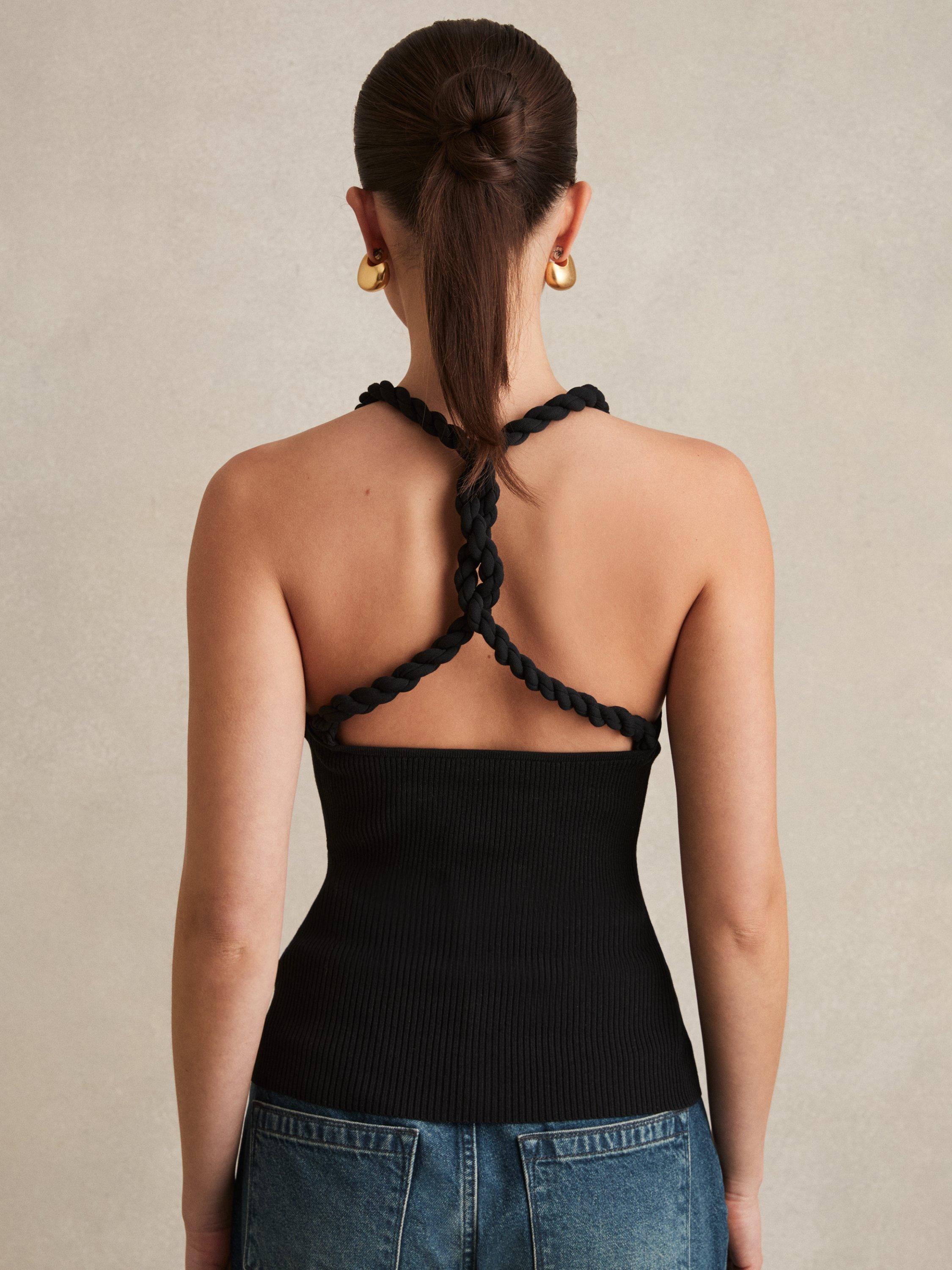 Product image 4 of 5, which shows Reiss Lauren Twist Back Knit Top, Black, XS