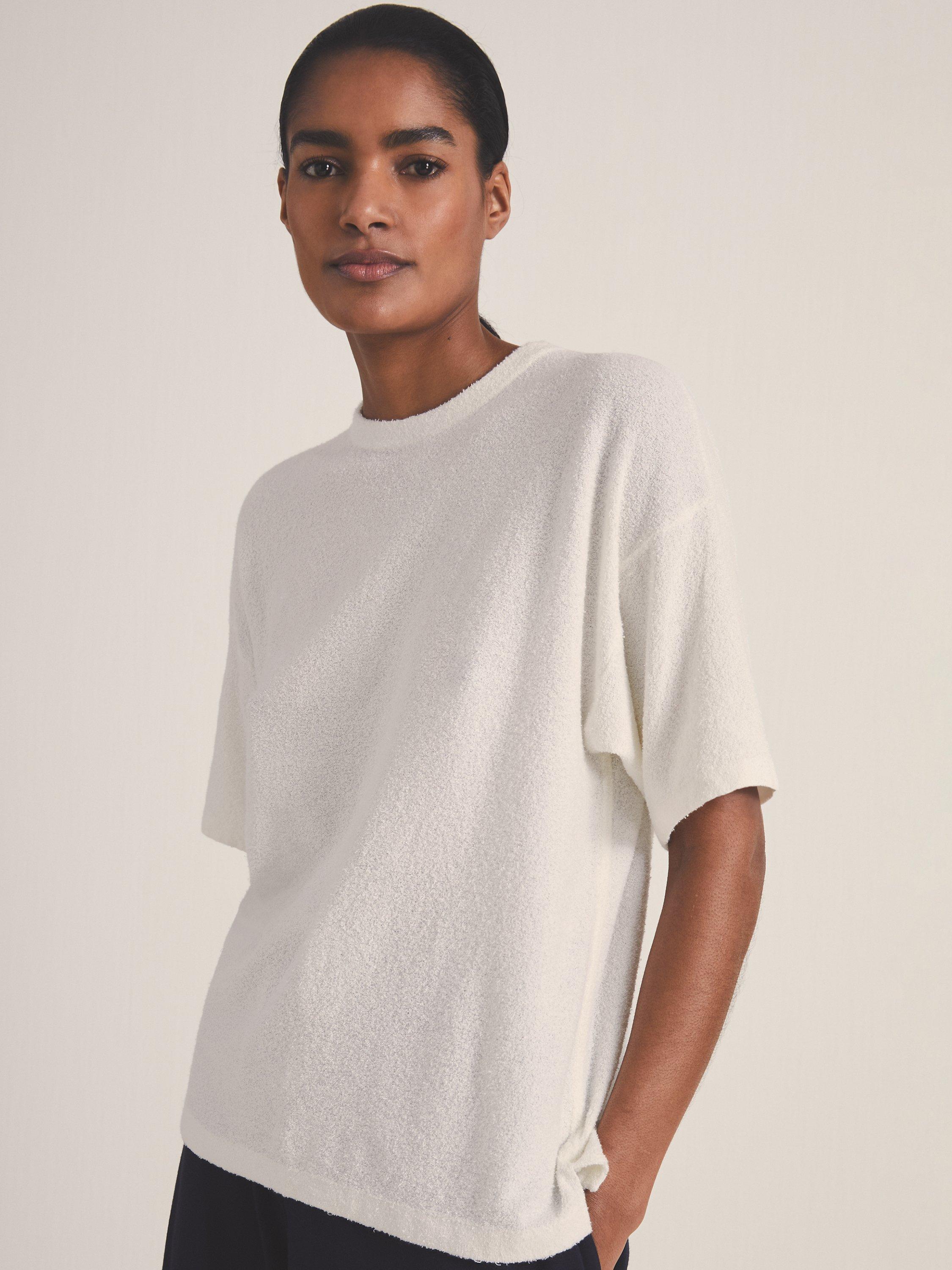 Product image 4 of 4, which shows Reiss Les 100 Ciels Lowen Regular Fit Knit T-Shirt, Ivory, XS