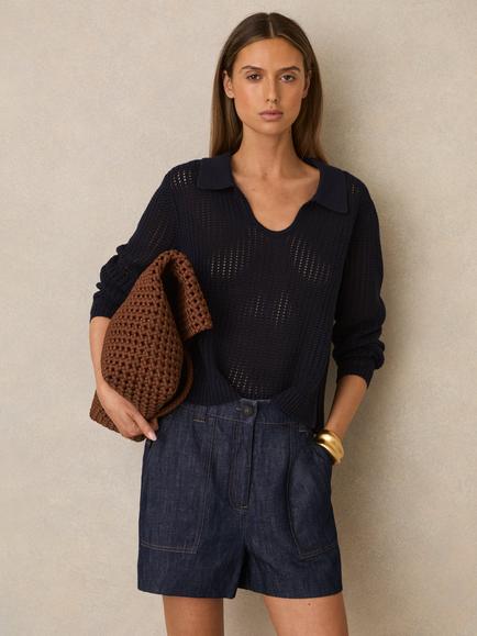 Reiss Ashby Pure Linen Shorts, Indigo, Indigo