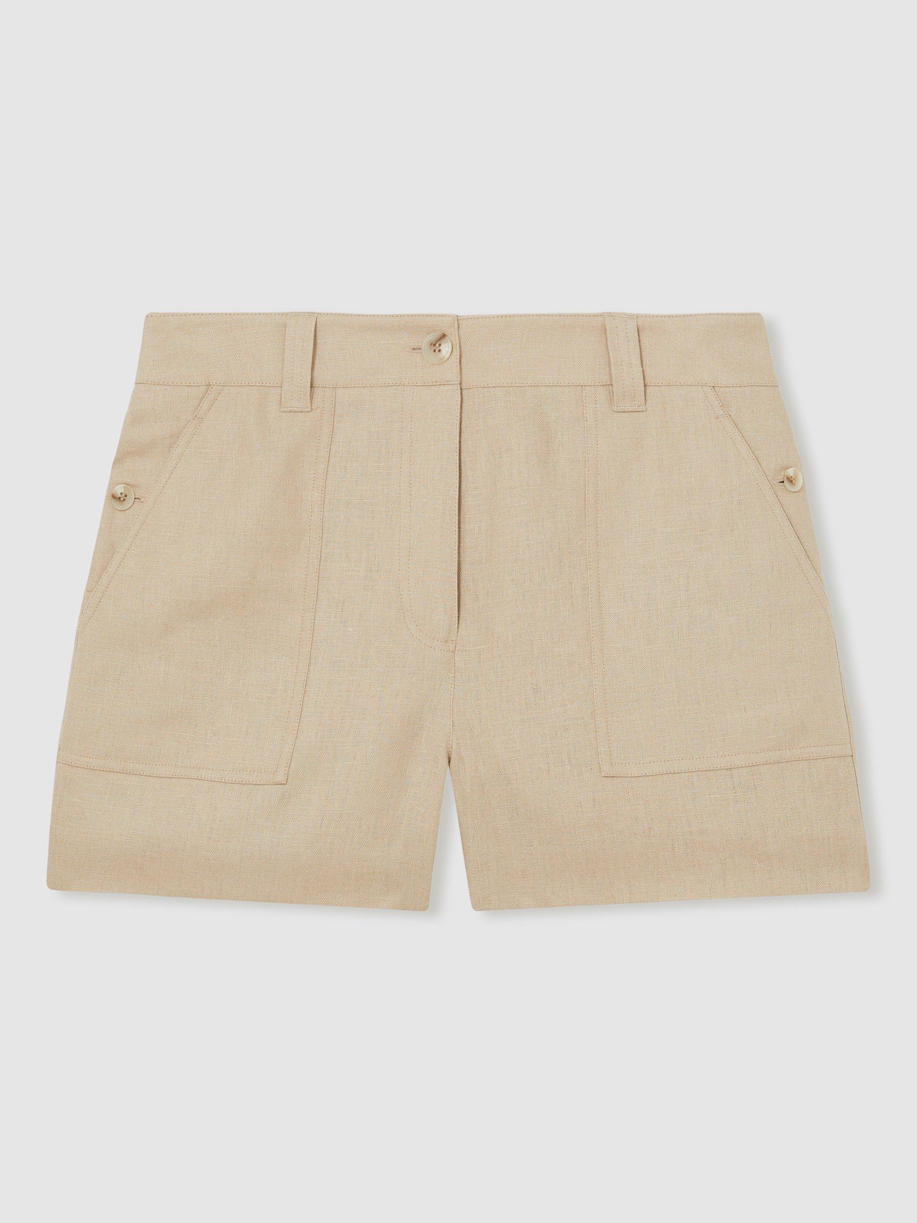 Product image 3 of 5, which shows Reiss Ashby Pure Linen Shorts, Neutral, 6R