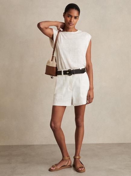 Reiss Ashby Pure Linen Shorts, White, White