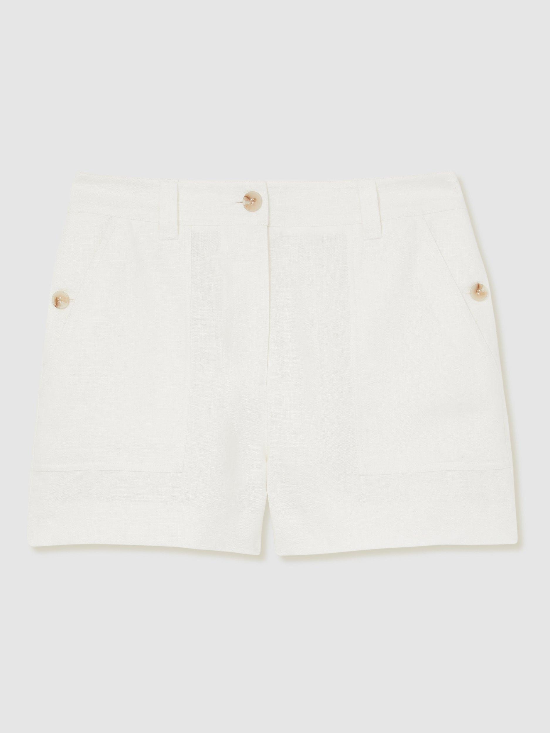 Product image 3 of 5, which shows Reiss Ashby Pure Linen Shorts, White, 6R
