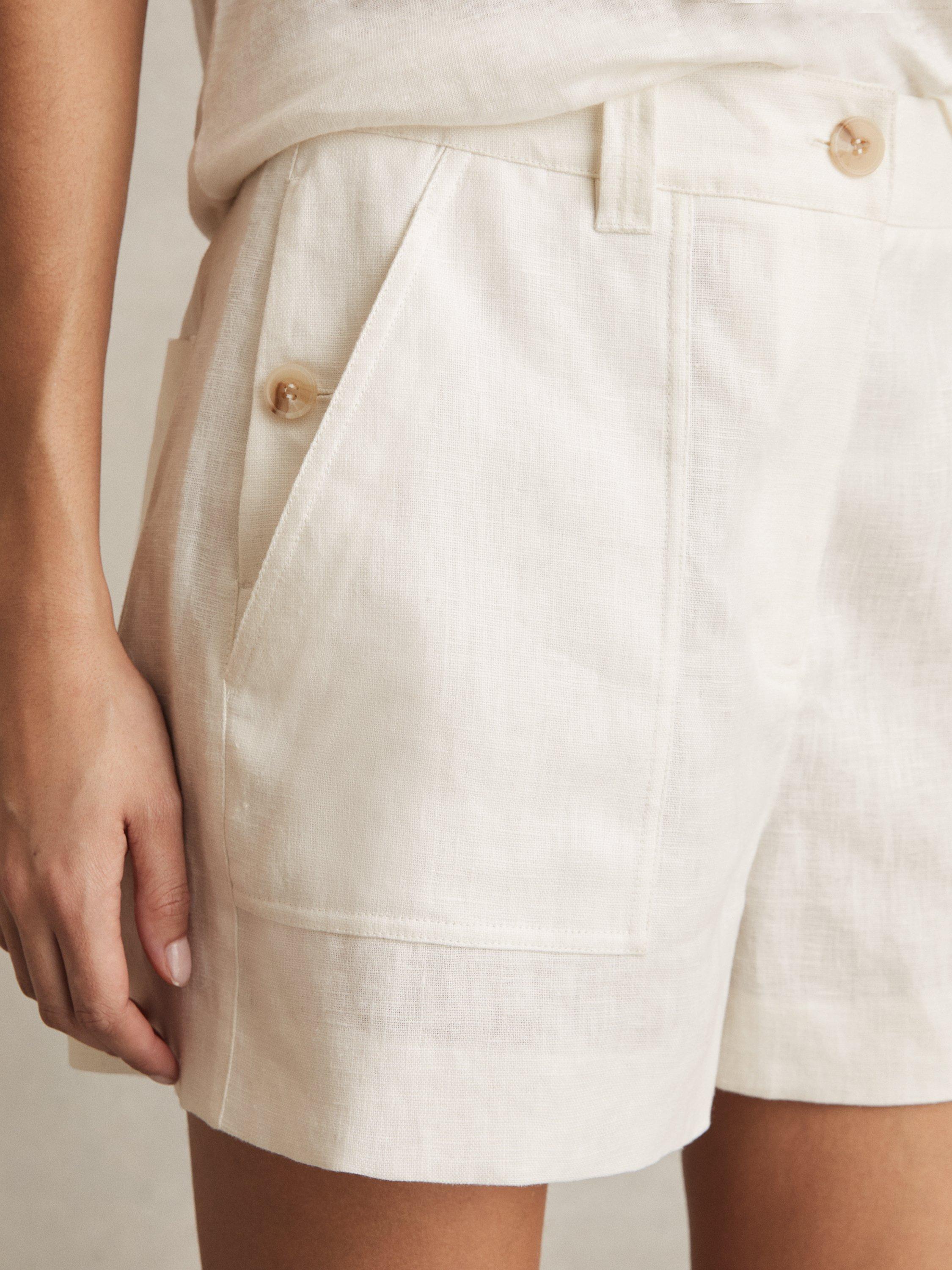 Product image 5 of 5, which shows Reiss Ashby Pure Linen Shorts, White, 6R