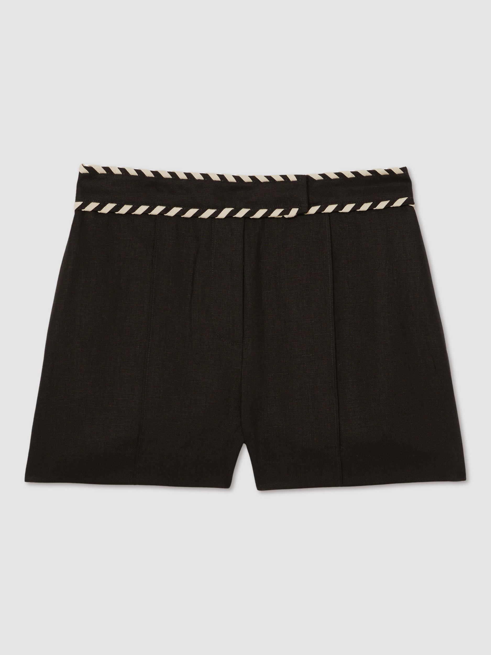 Product image 3 of 5, which shows Reiss Fawn Linen Shorts, Black, 6 R