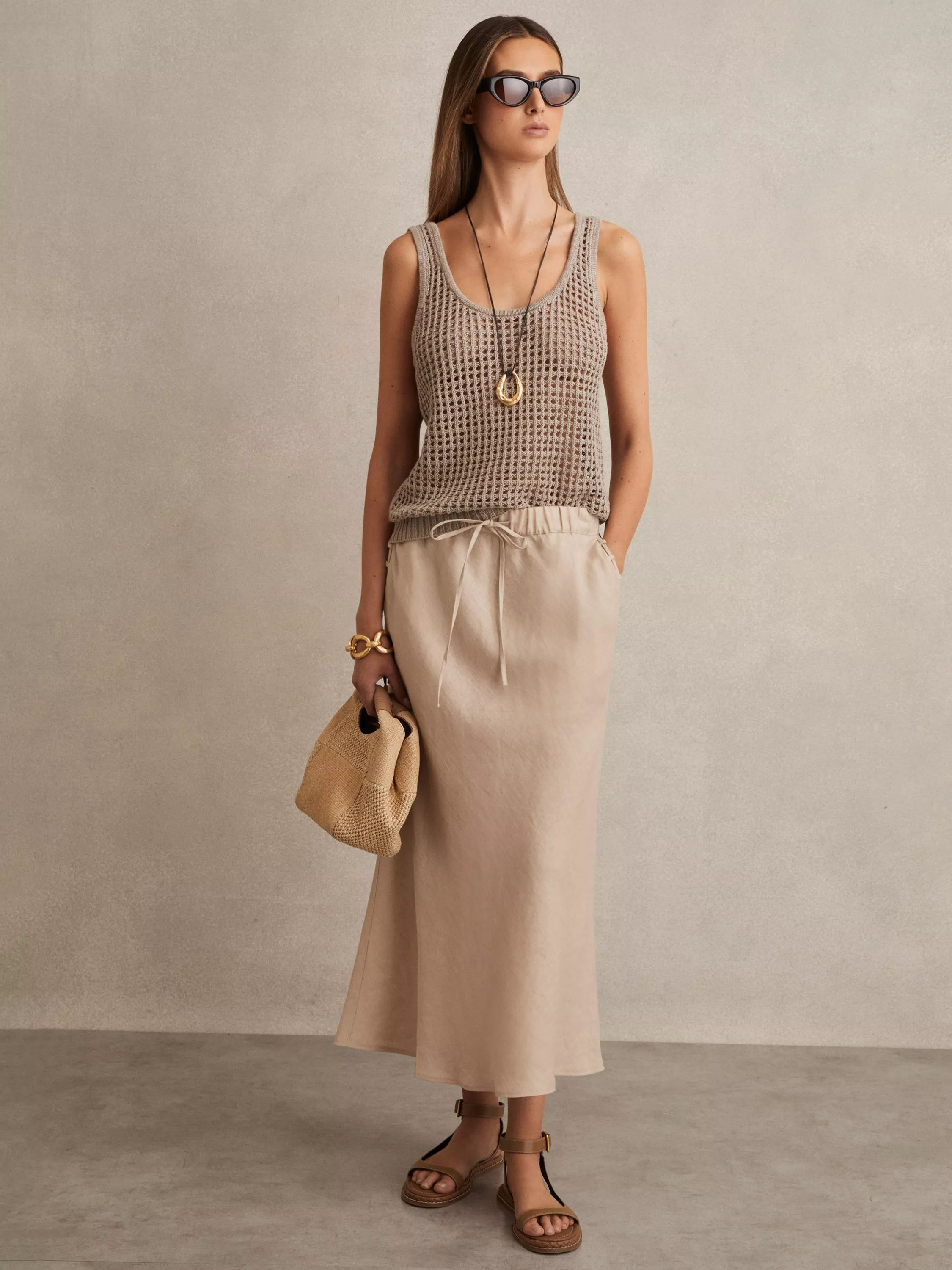 【海外限定】REISSスカート☆Roxi Pure Linen Skirt, Neutral Reiss Roxi Pure Linen Skirt, Neutral