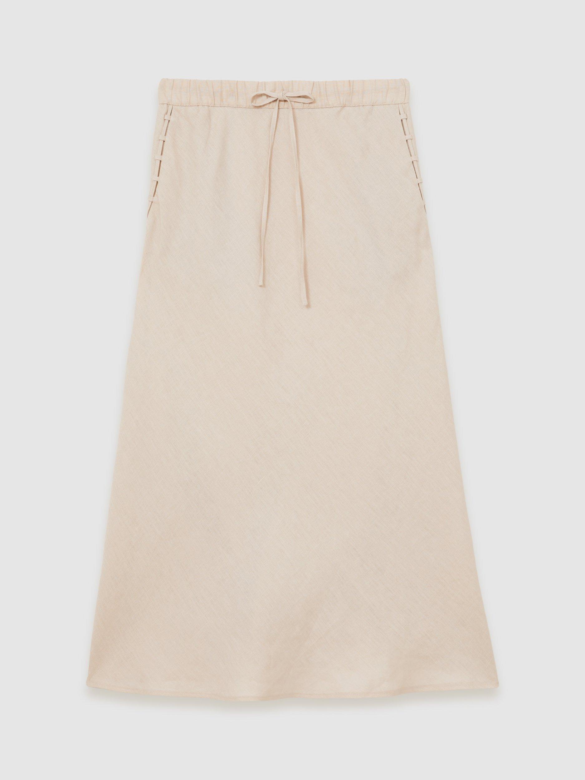 Product image 3 of 5, which shows Reiss Roxi Pure Linen Skirt, Neutral, 6
