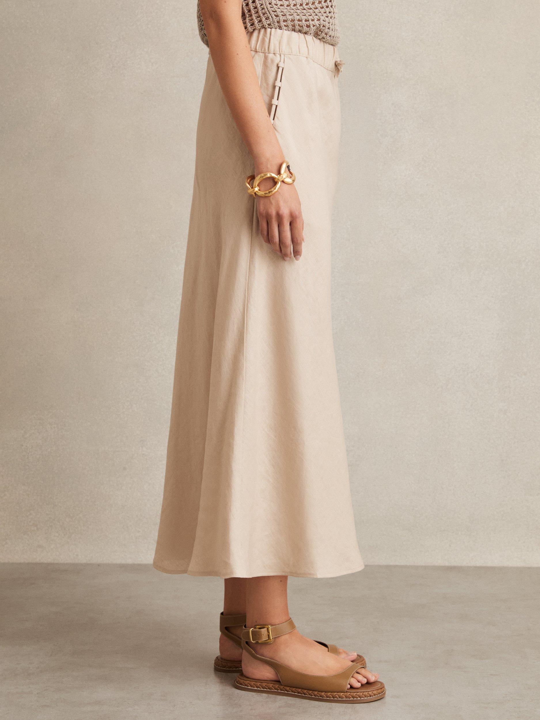 Product image 4 of 5, which shows Reiss Roxi Pure Linen Skirt, Neutral, 6