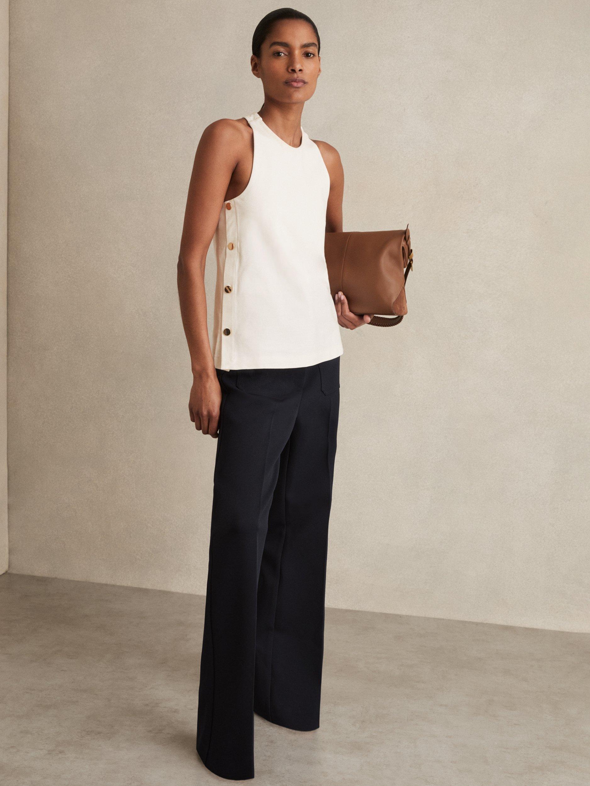 Product image 1 of 5, which shows Reiss Cosmo Stud Detailing Top, Ivory, XS