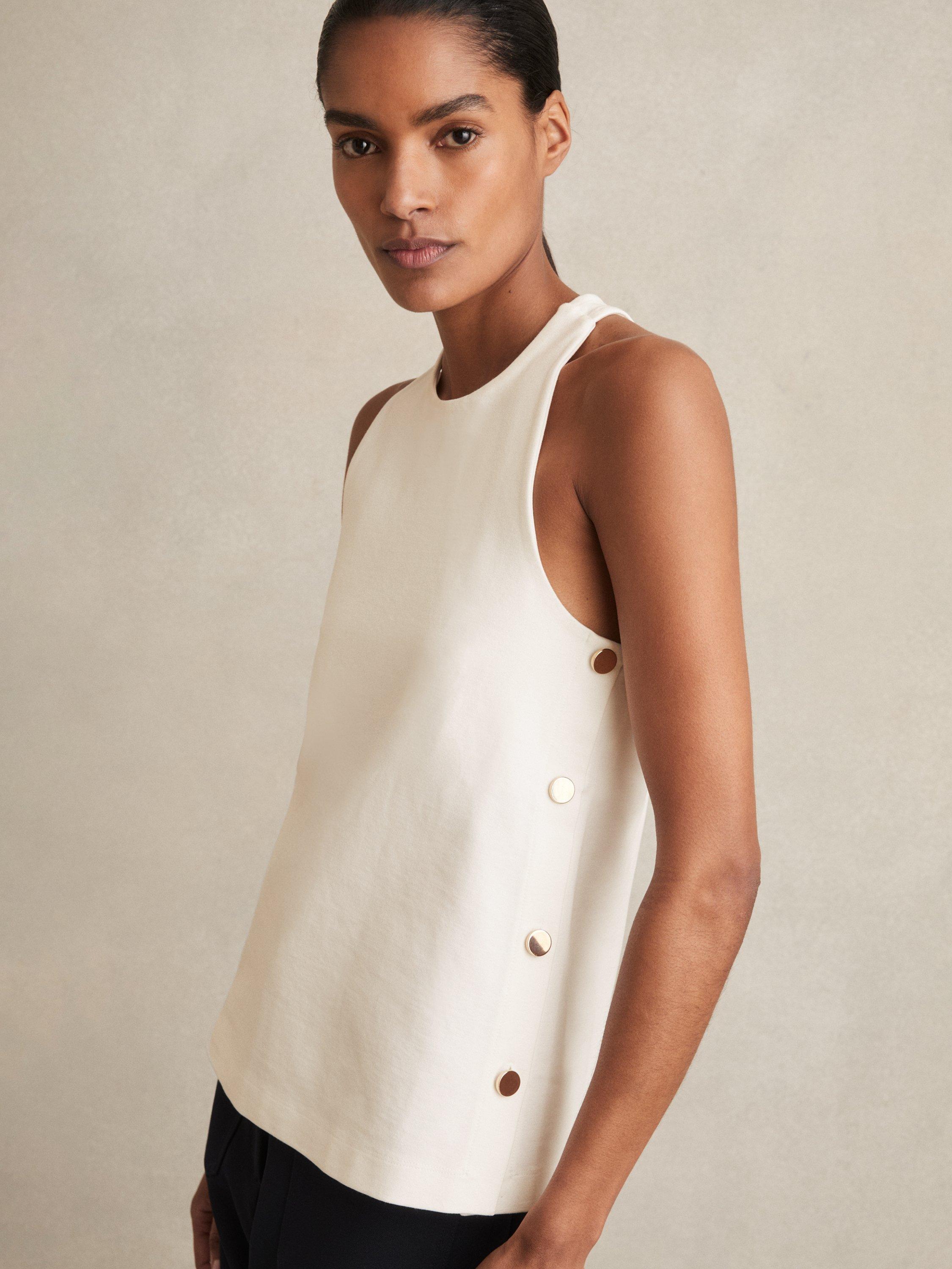 Product image 4 of 5, which shows Reiss Cosmo Stud Detailing Top, Ivory, XS