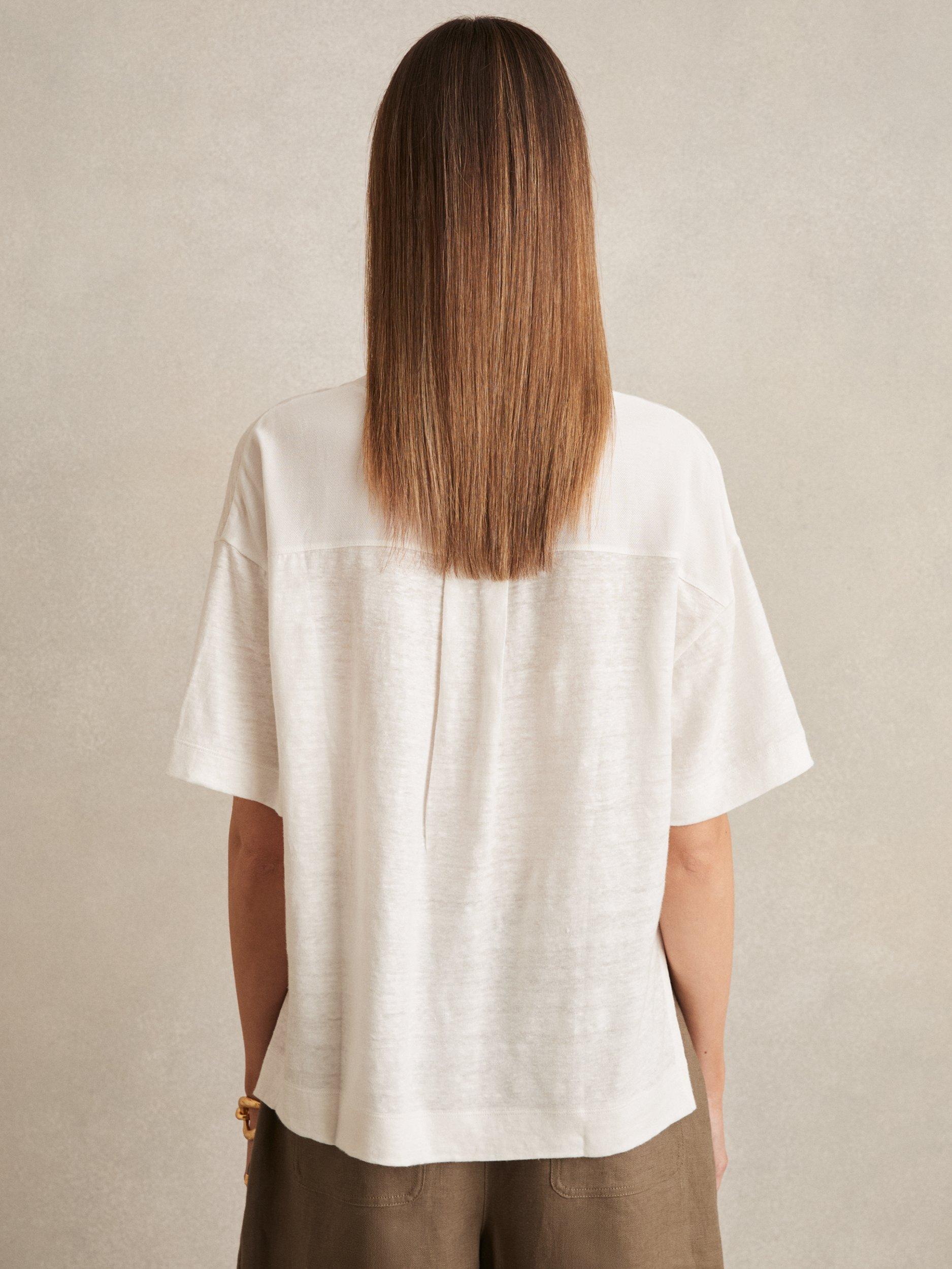 Product image 4 of 4, which shows Reiss Ember Side Slit Pure Linen T-Shirt, White, XS