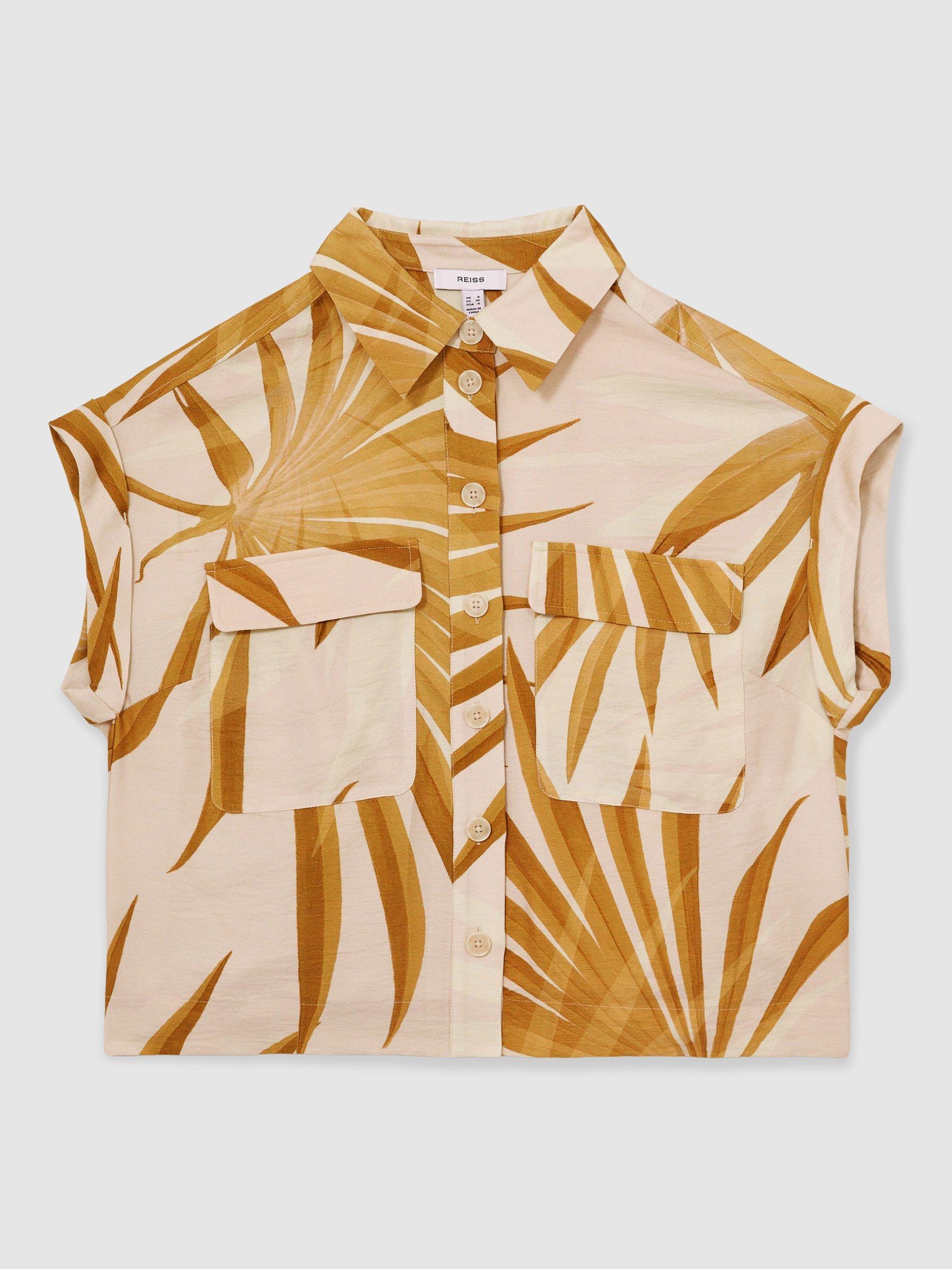Product image 3 of 5, which shows Reiss Hannah Short Sleeved Leaf Print Shirt, Natural, 8