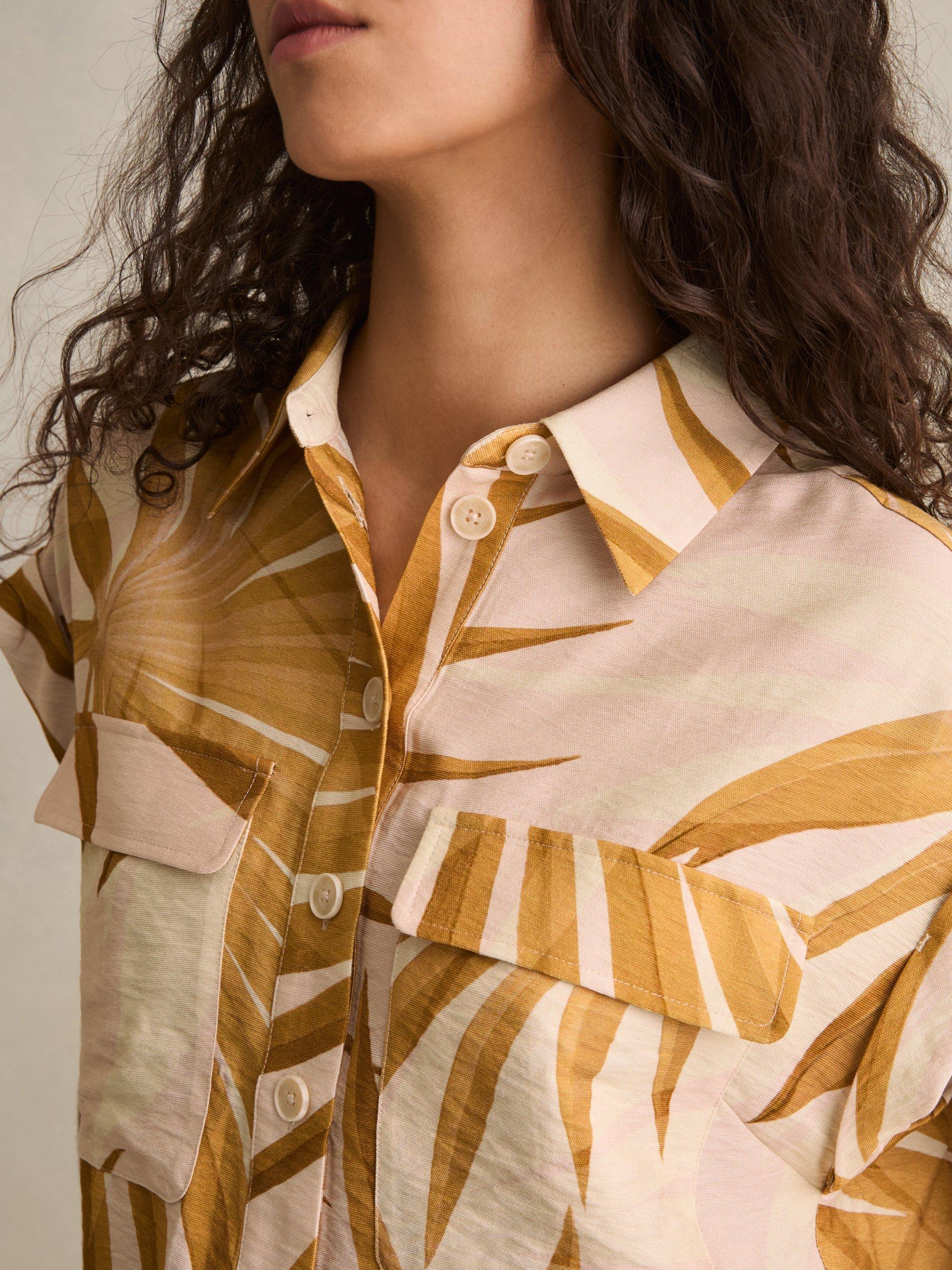 Product image 4 of 5, which shows Reiss Hannah Short Sleeved Leaf Print Shirt, Natural, 8