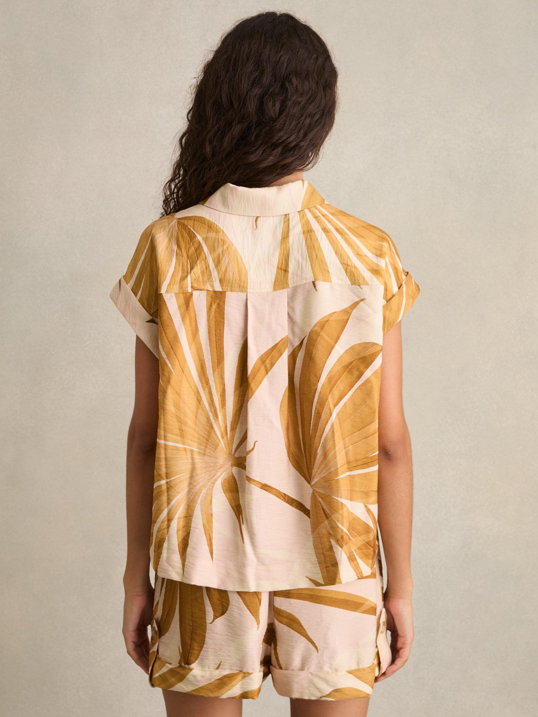 Product image 5 of 5, which shows Reiss Hannah Short Sleeved Leaf Print Shirt, Natural, 8
