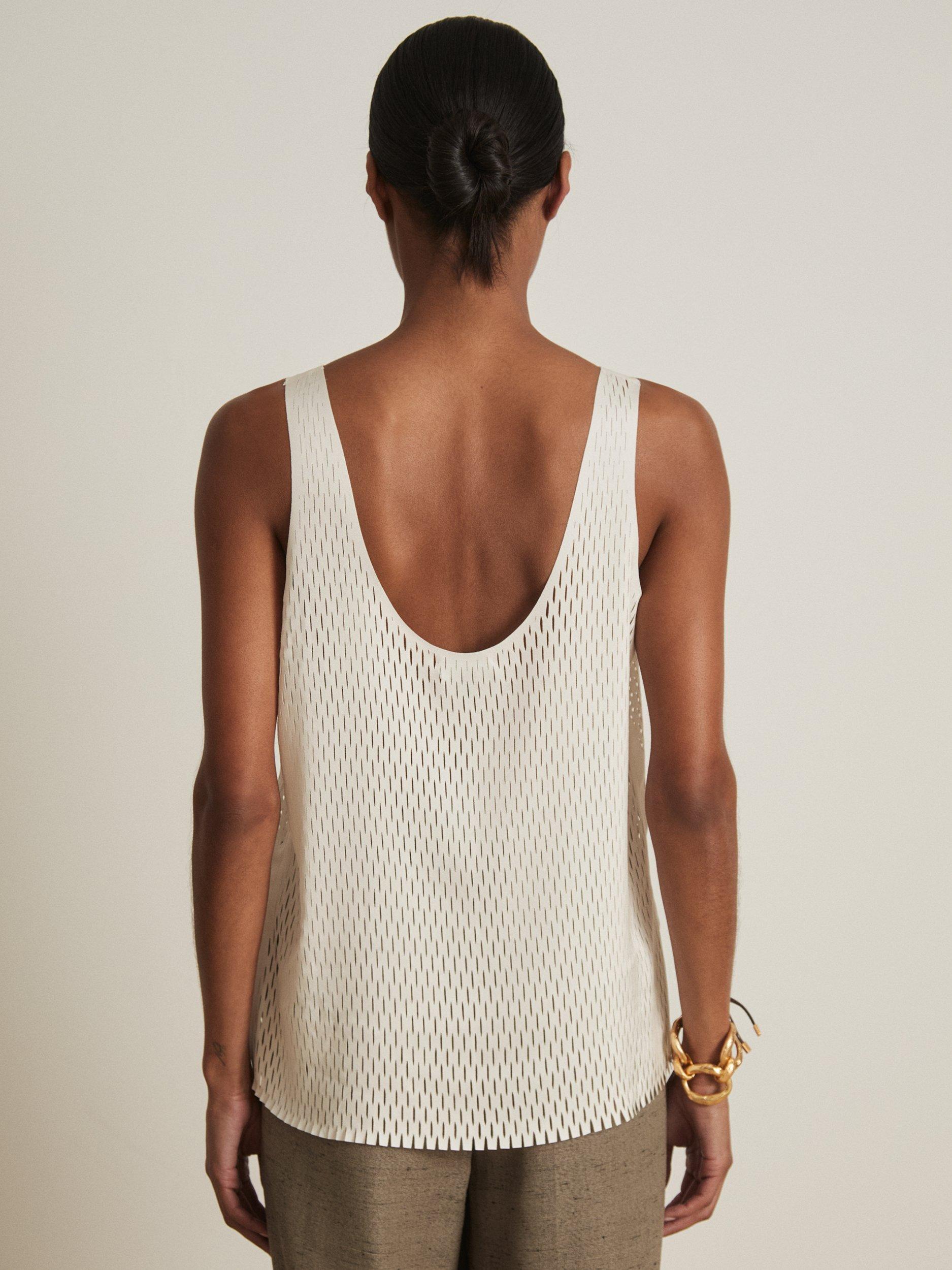Product image 2 of 5, which shows Reiss Atelier Isabelle Open Weave Top, Cream, 6