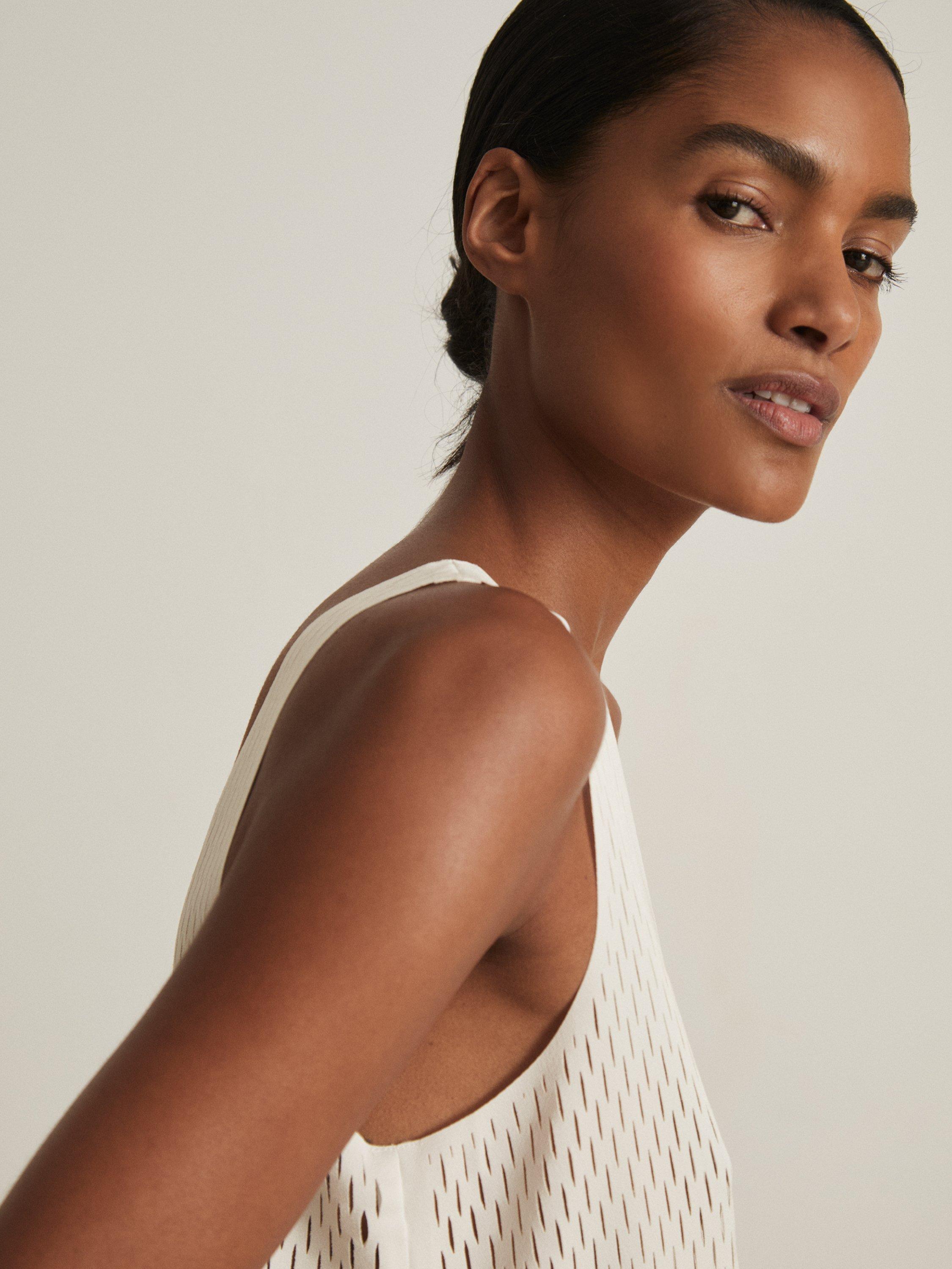 Product image 5 of 5, which shows Reiss Atelier Isabelle Open Weave Top, Cream, 6